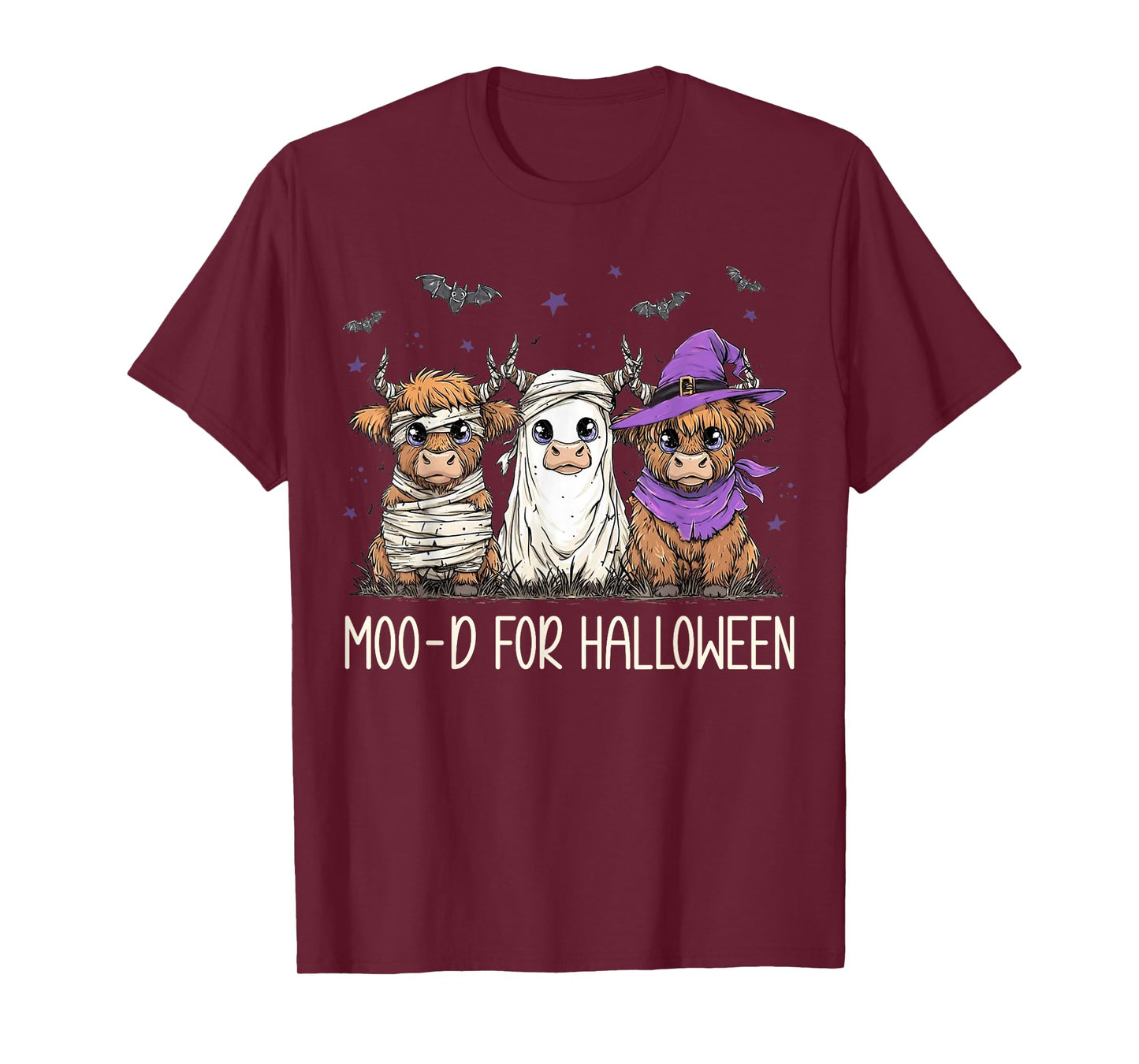 Moo-d for Halloween Funny Halloween Highland Cow Retro T-Shirt