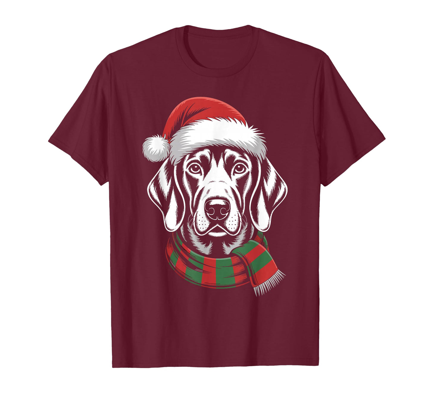 Weimaraner Dog Xmas Santa Hat Scarf Christmas Costume T-Shirt