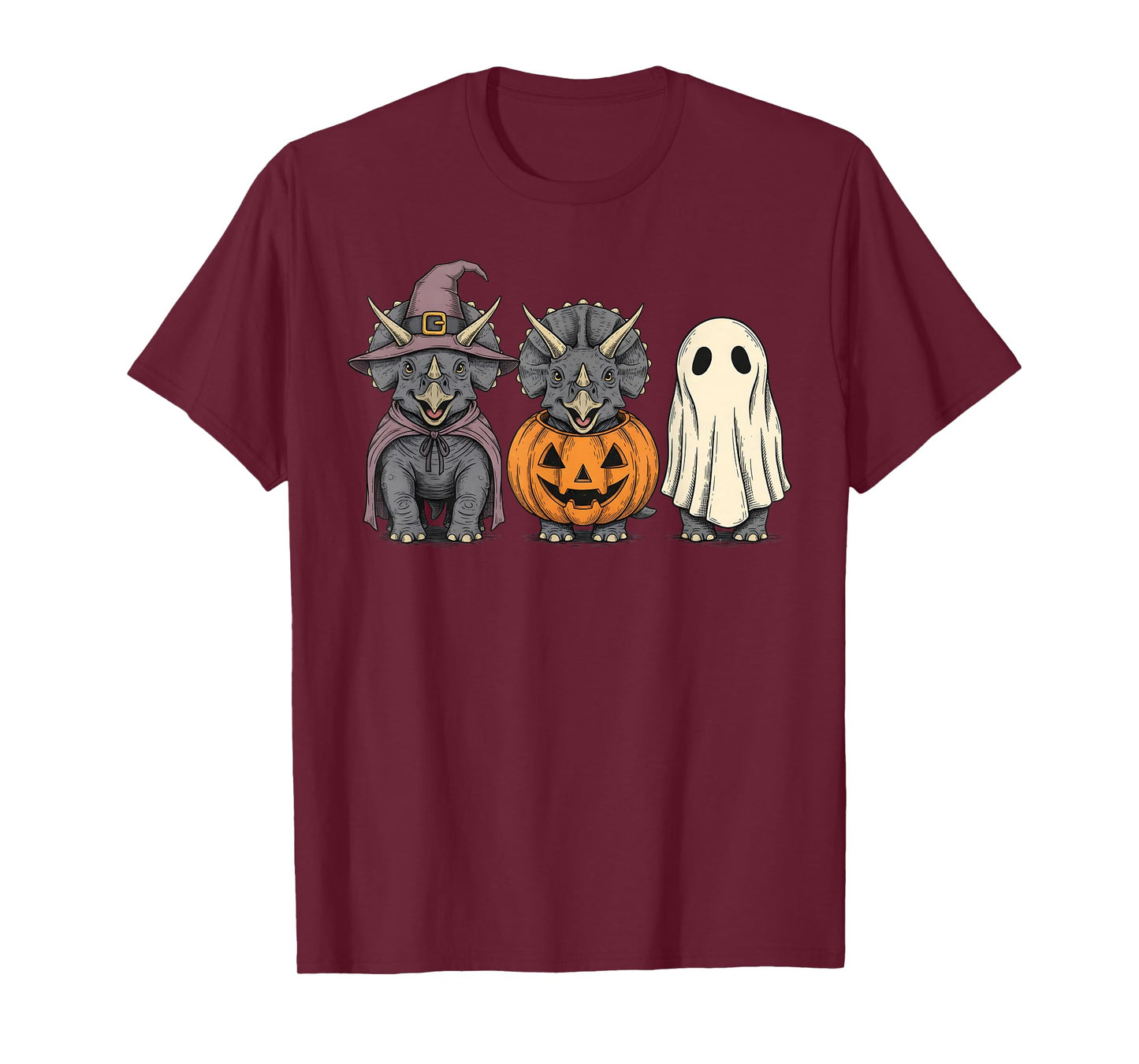 Spooky Ghost Triceratops Dino Lover Pumpkin Halloween T-Shirt