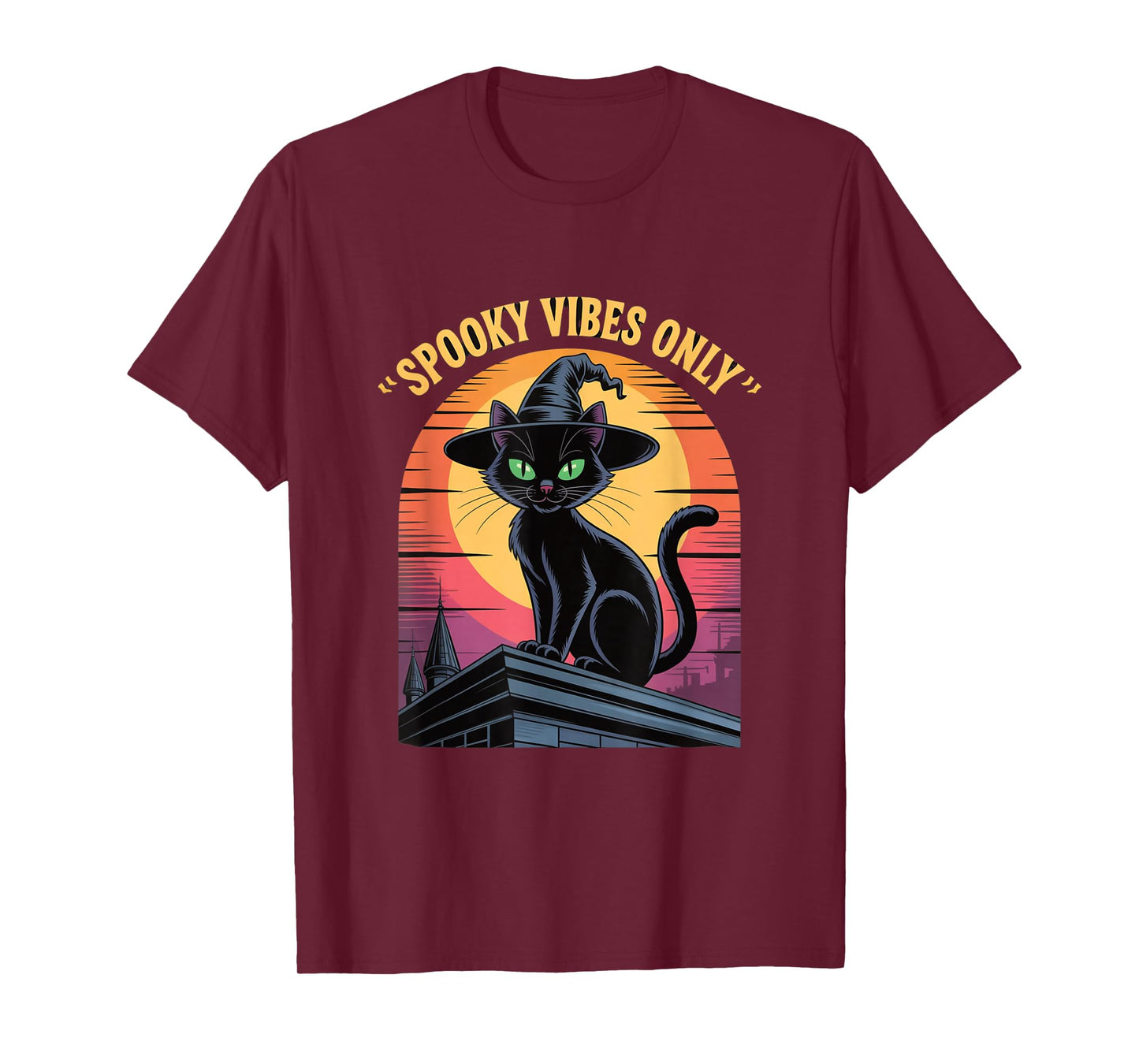 Spooky Vibes Only Cat Witch Halloween Pumpkin T-Shirt