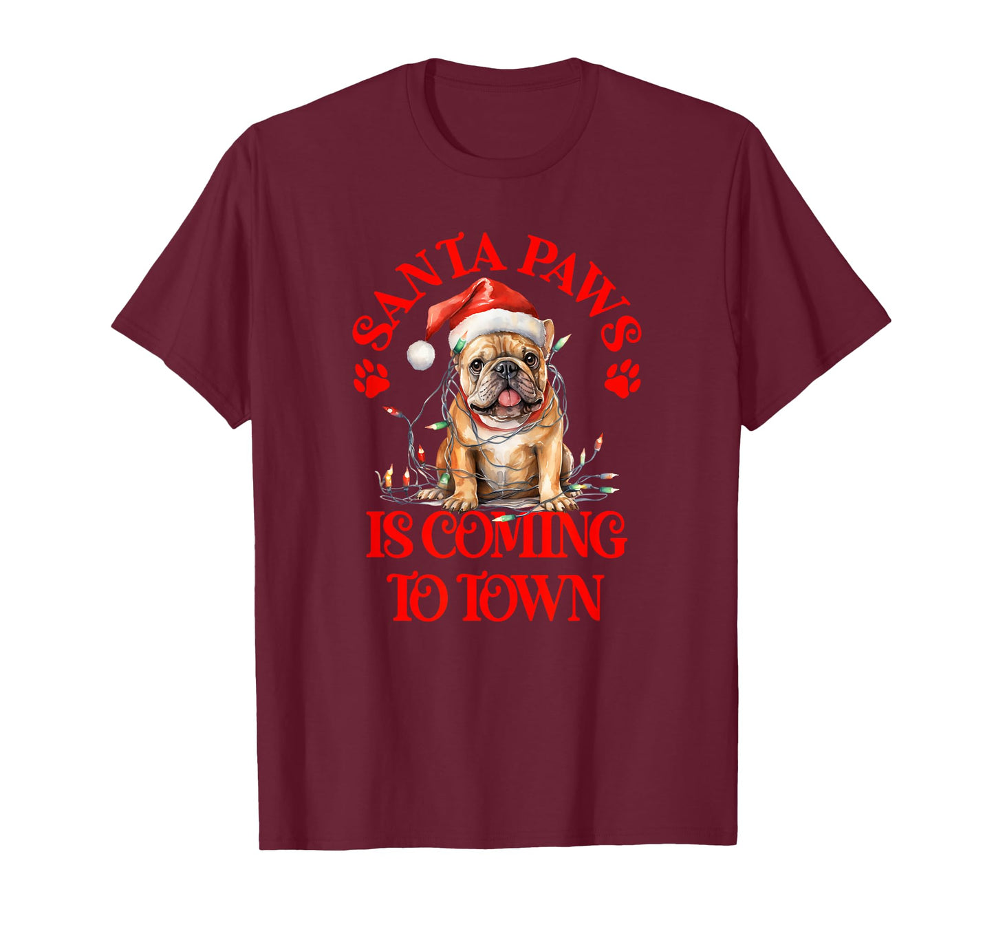 Santa Paws is Coming to Town with Christmas English Bulldog T-Shirt