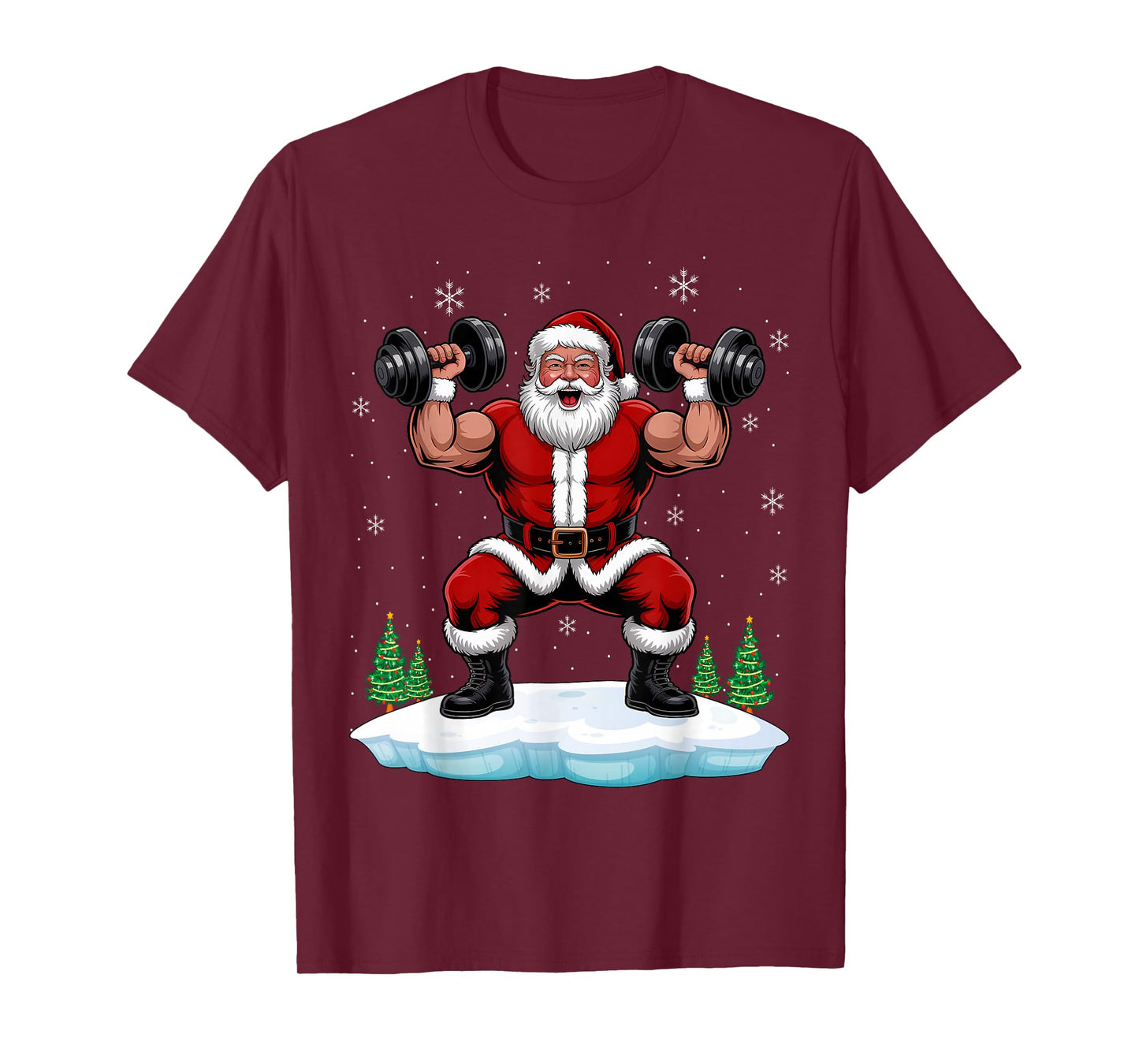 Santa Claus Weightlifting Gym Fitness Training Christmas T-Shirt