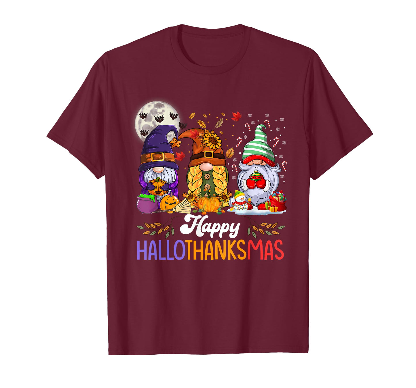 Happy Hallothanksmas Gnomes Lover Halloween Merry Christmas T-Shirt