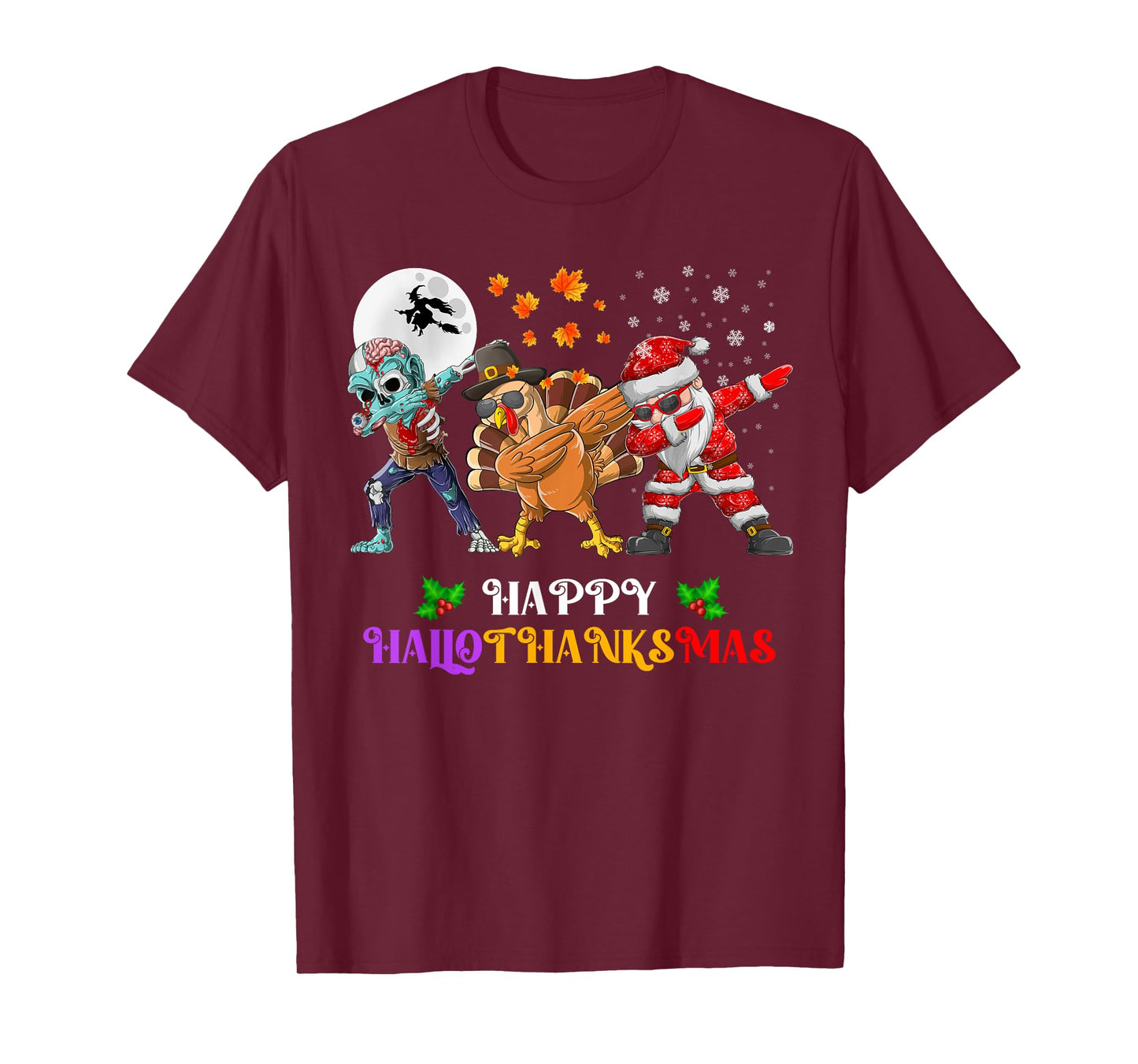 Happy Hallothanksmas Dabbing Zombie Turkey Santa Claus T-Shirt