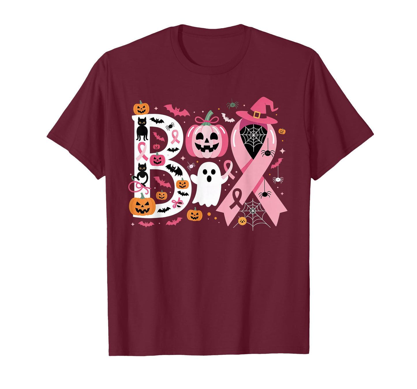 Boo Halloween Pumpkin Pink Ribbon Witch Cancer Awareness T-Shirt