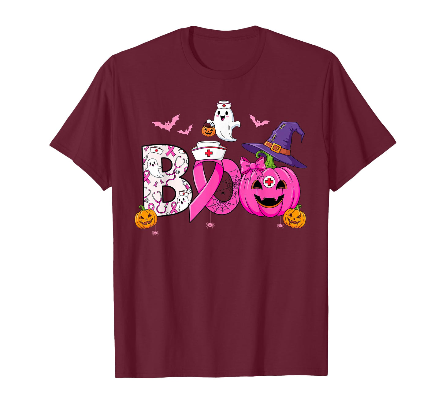 Boo Ghost Breast Cancer Awareness Nurse Witchy Pink Pumpkin T-Shirt