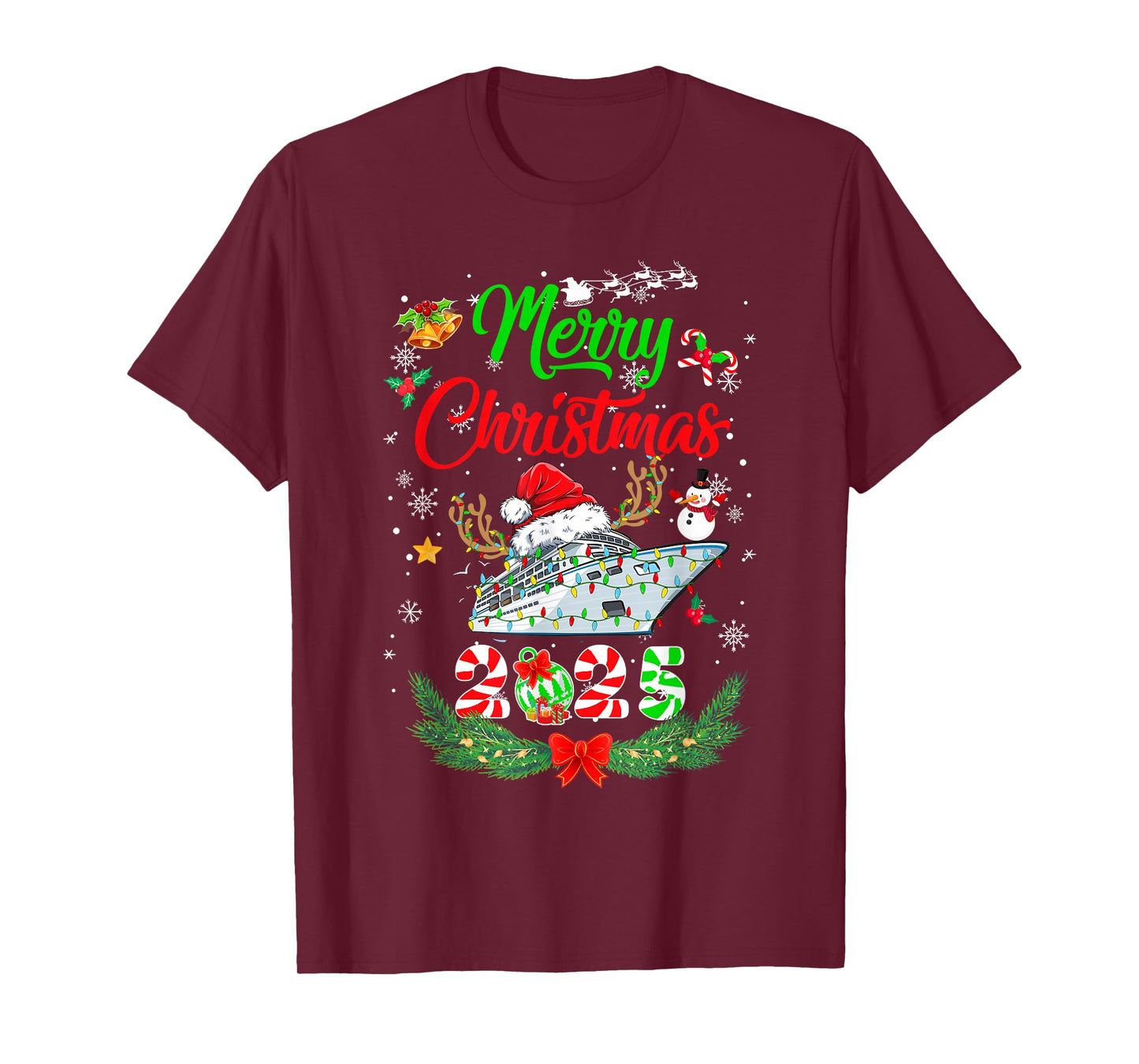 Merry Cruisemas 2025 Christmas Santa Reindeer Cruise Funny T-Shirt