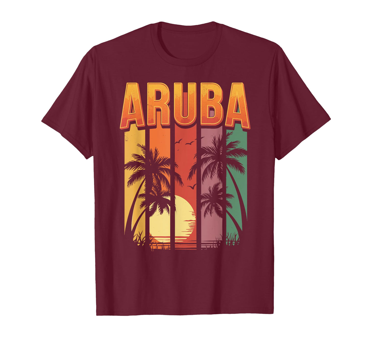 Aruba Retro Sunset Palm Tree Caribbean Vacation Souvenir 297 T-Shirt