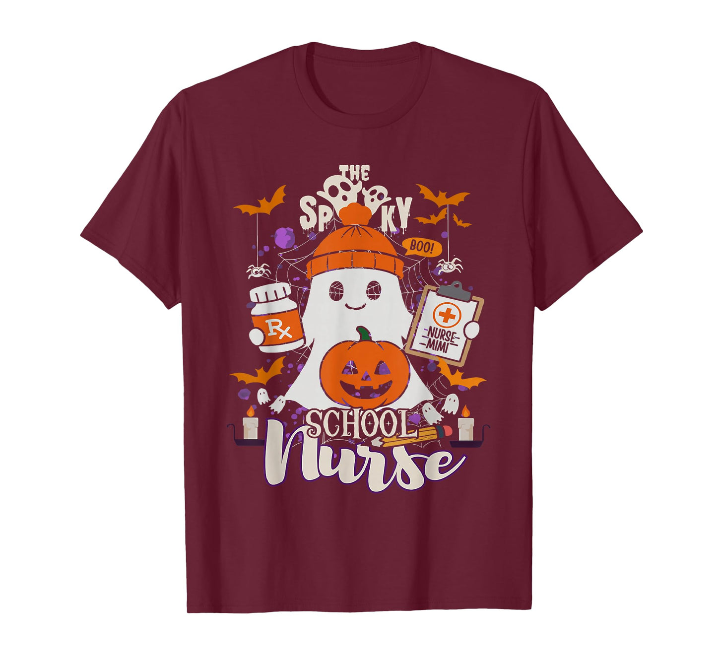 Retro Vintage Spooky School Nurse Pumpkin Halloween Costumes T-Shirt