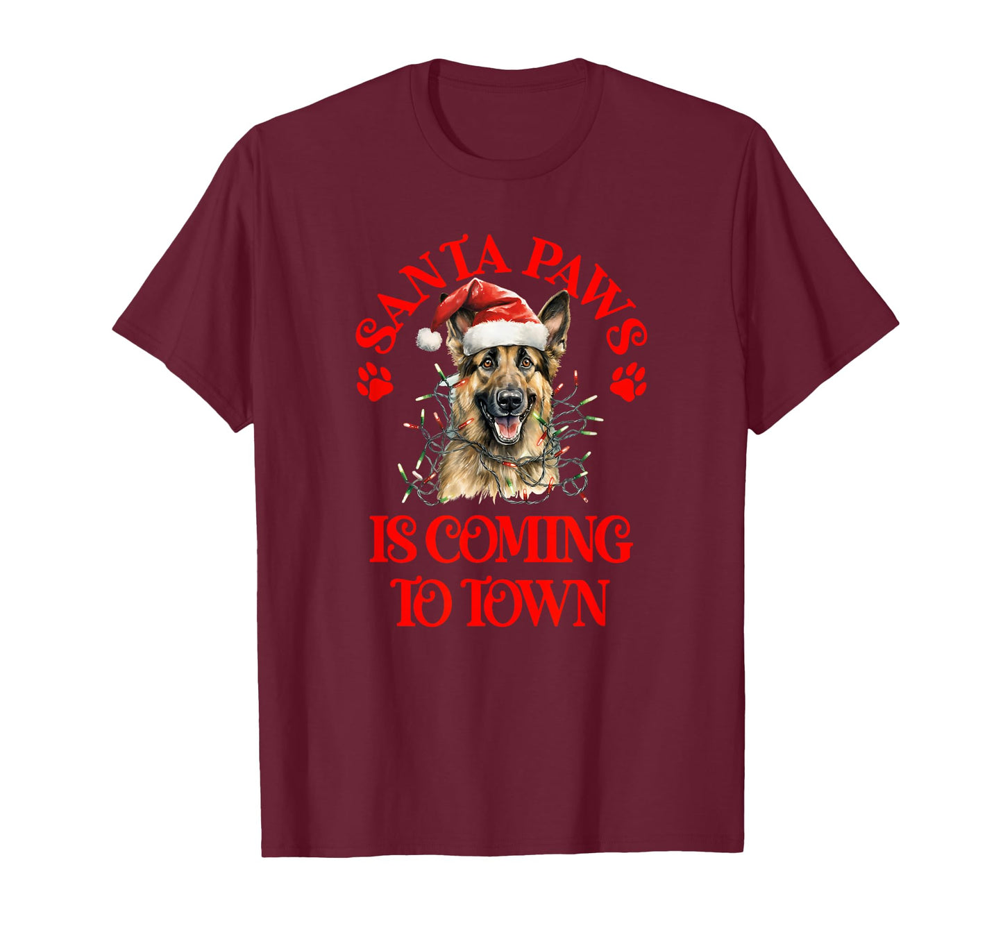 Santa Paws is Coming to Town with Christmas German Shepherd T-Shirt