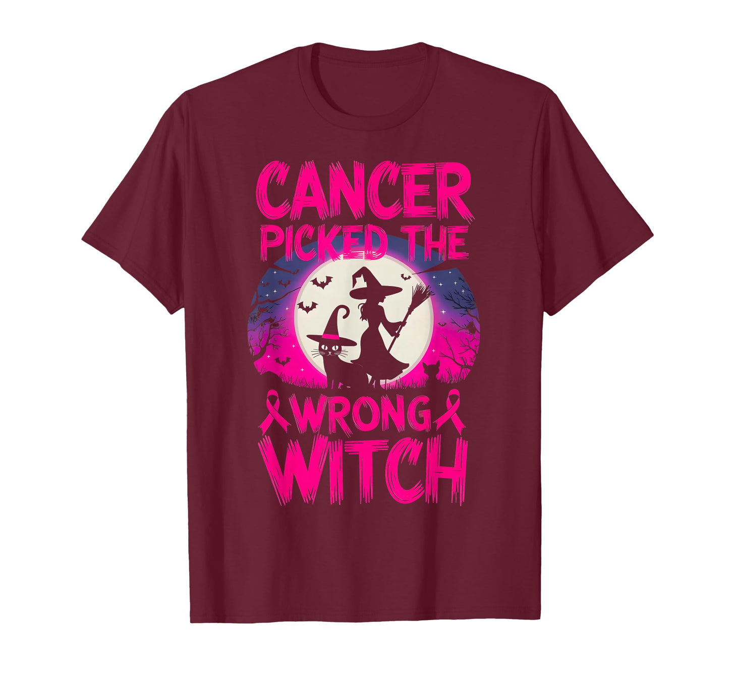 Cancer Picked The Wrong Witch Breast Cancer Survivor Fun Cat T-Shirt