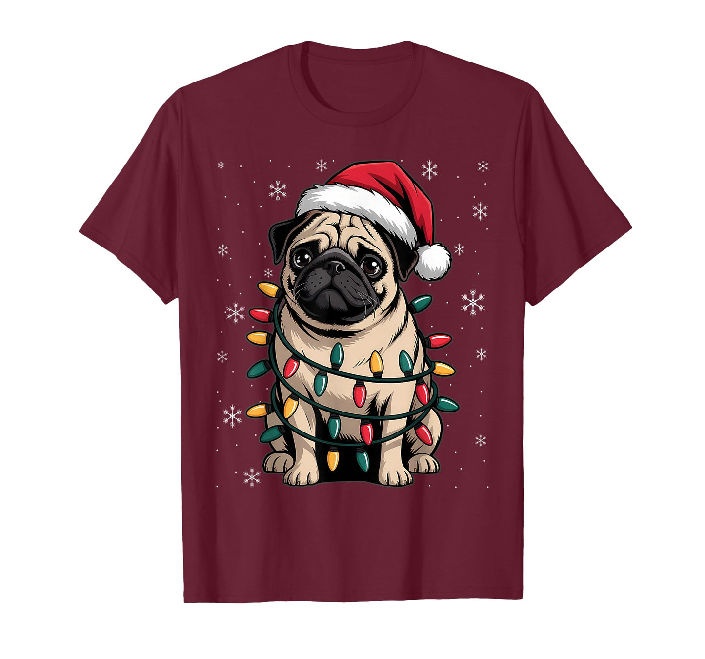 Pug Santa Christmas Tree Lights Xmas Boys Pugmas Dog Dogmas T-Shirt