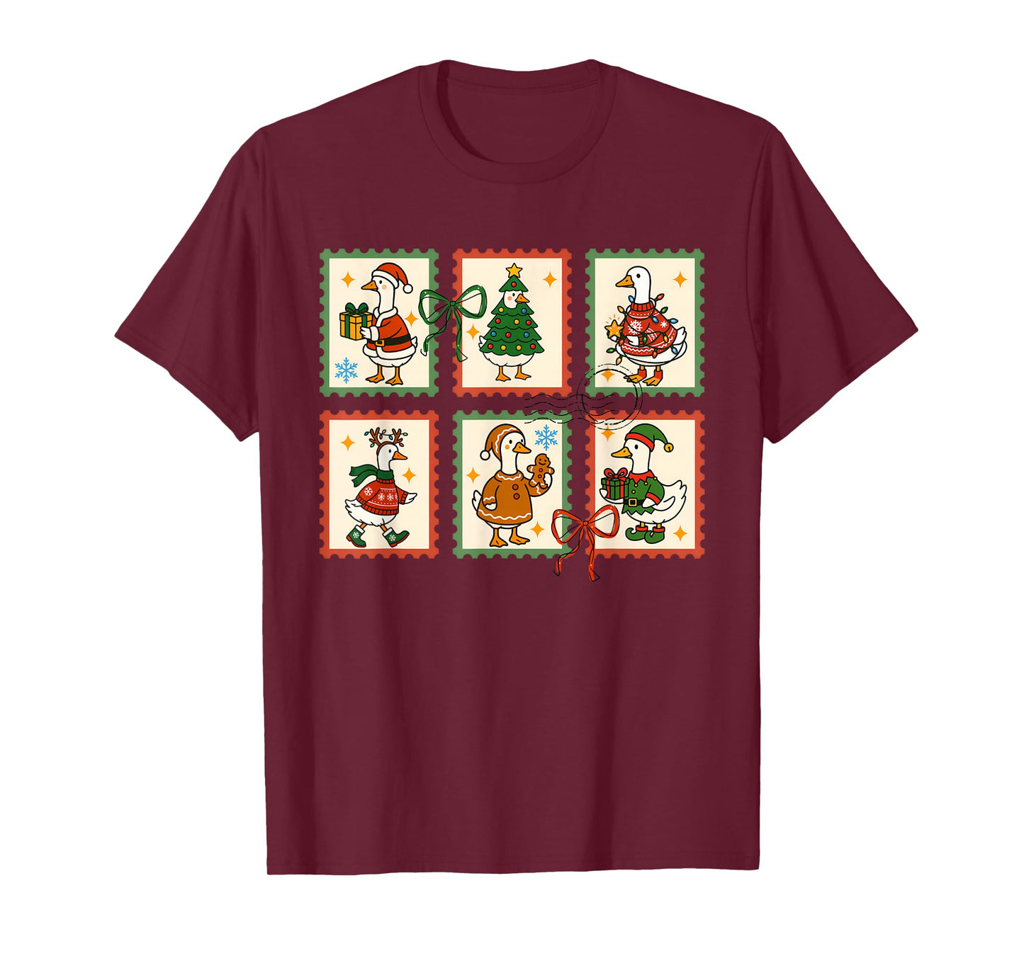 Vintage Retro Tis The Silly Goose Santa Season Stamps Xmas T-Shirt