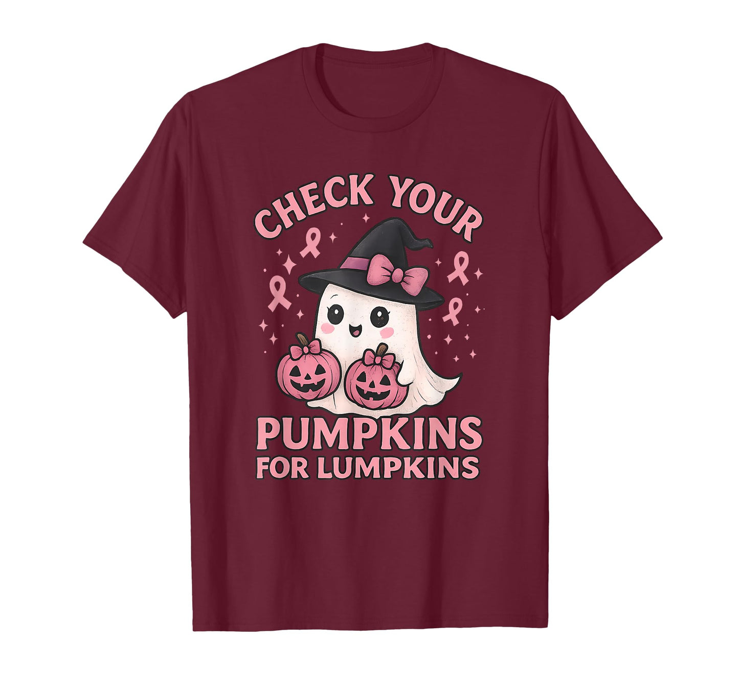 Check Your Pumpkins Ghost Pink Ribbon Funny Halloween T-Shirt