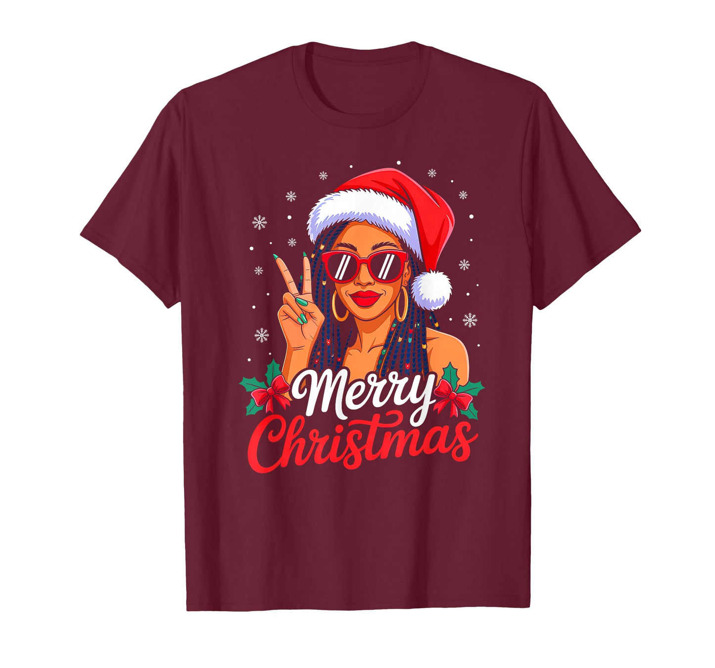 Merry Christmas Black African Girl American Melanin Women T-Shirt
