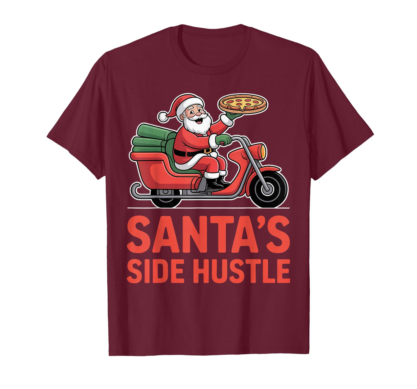Santa’s Side Hustle - Santa Delivering Pizza on Scooter T-Shirt