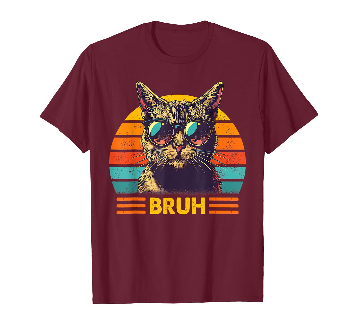 Vintage Cat Bruh With Cat Greetings Teens Boys Men T-Shirt
