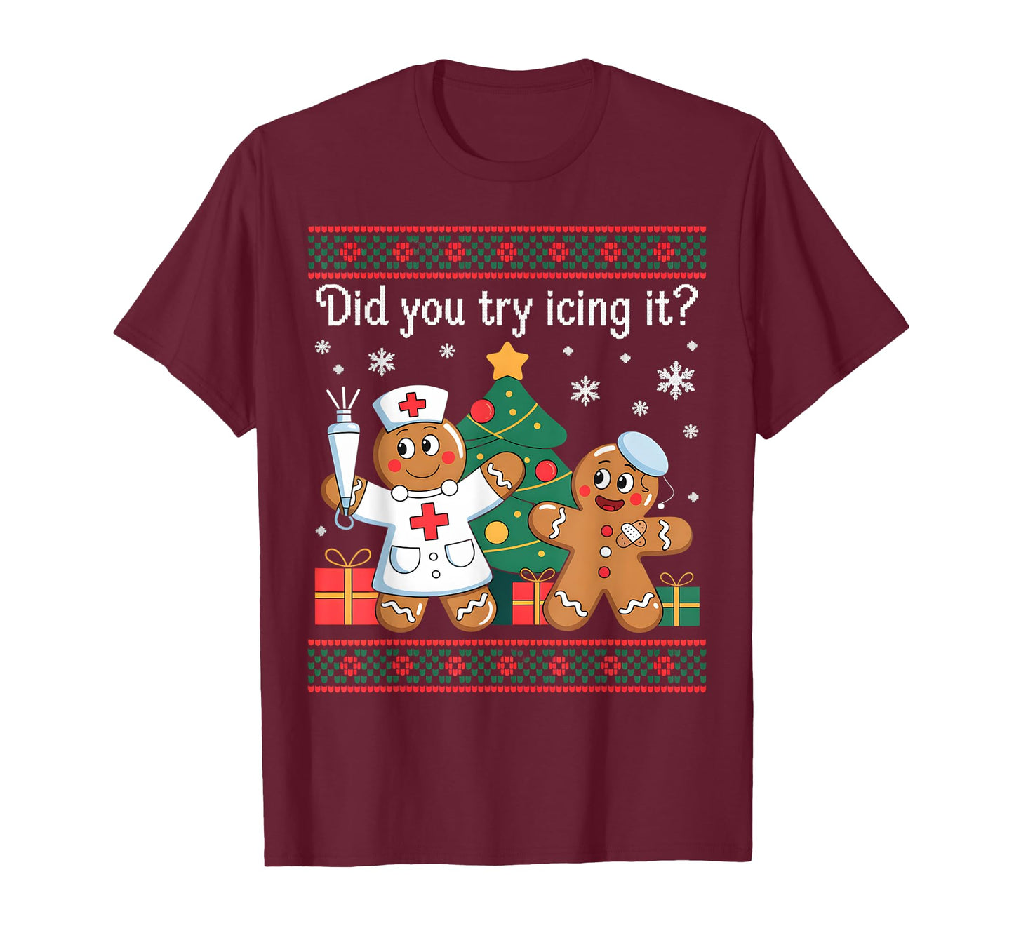 Nurse Did You Try Icing It Christmas Retro Gingerbread T-Shirt