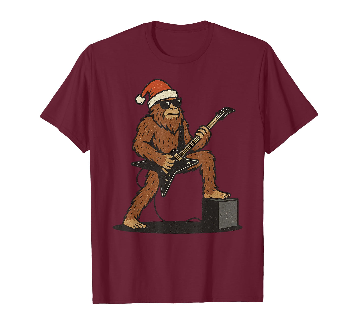 Sasquatch Playing Rock Guitar Christmas Vintage Funny Xmas T-Shirt
