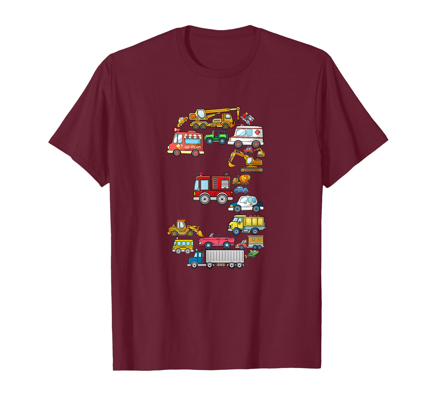 3rd Birthday 3 Year Old Transportation Cars Fire Truck T-Shirt