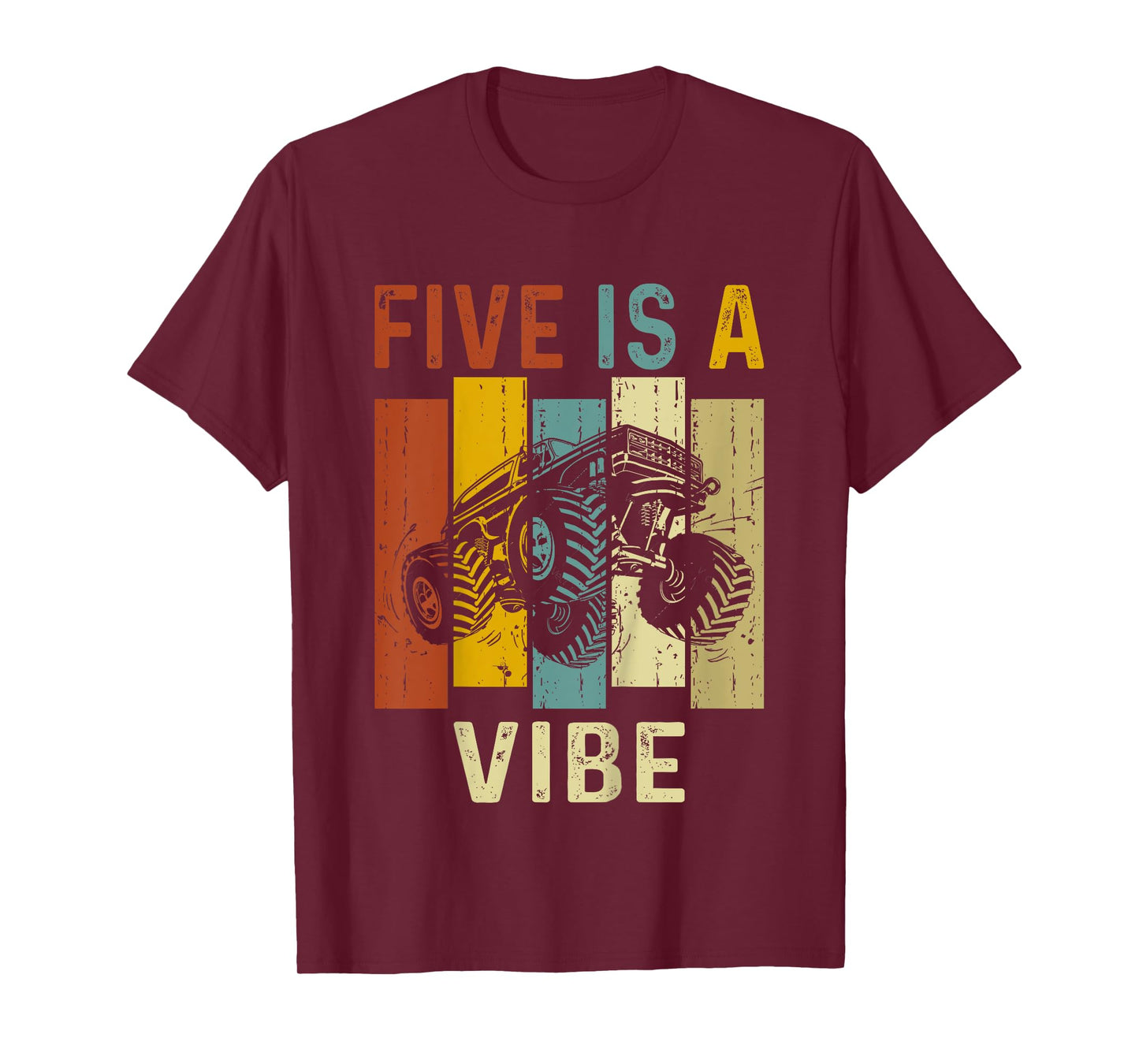 Five Is A Vibe Cute 5th Birthday design Monster 5Years Truck T-Shirt