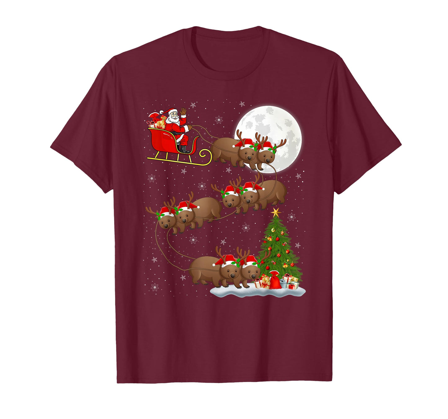Wombat Santa Sleigh Flying Funny Magical Christmas T-Shirt