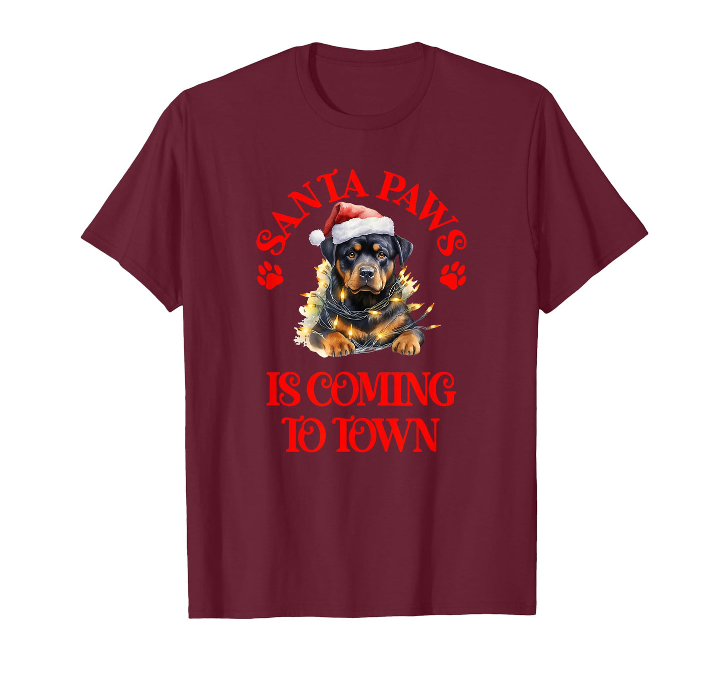 Santa Paws is Coming to Town with Christmas Rottweiler T-Shirt