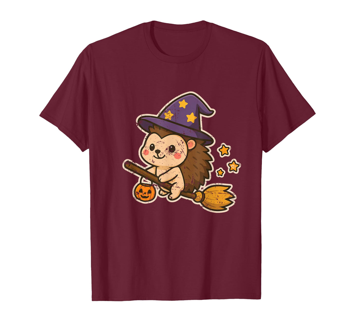 Hedgehog Witch on Broom with Stars T-Shirt