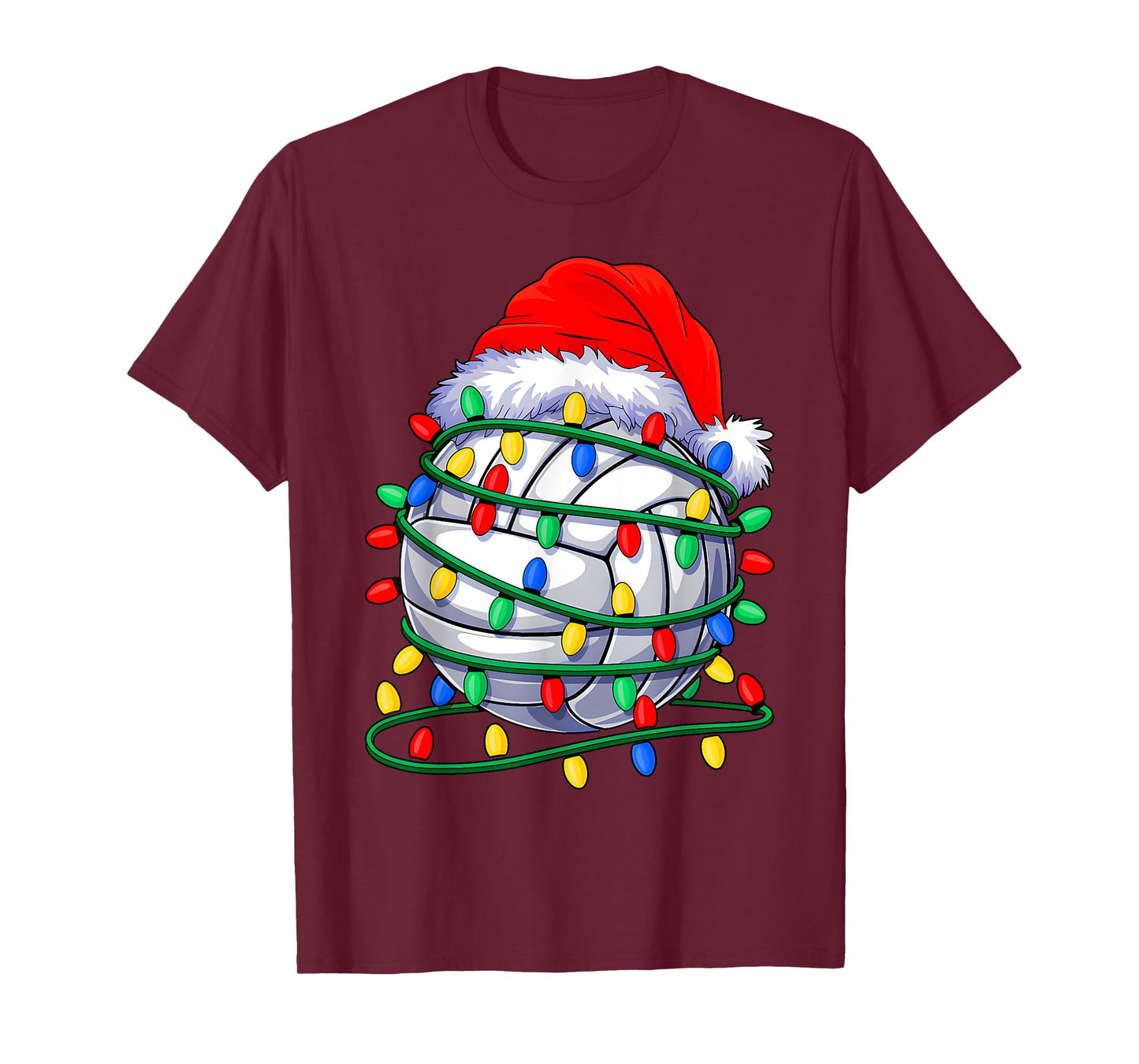 Volleyball Ball Santa Hat Christmas Volleyball Xmas Lights T-Shirt