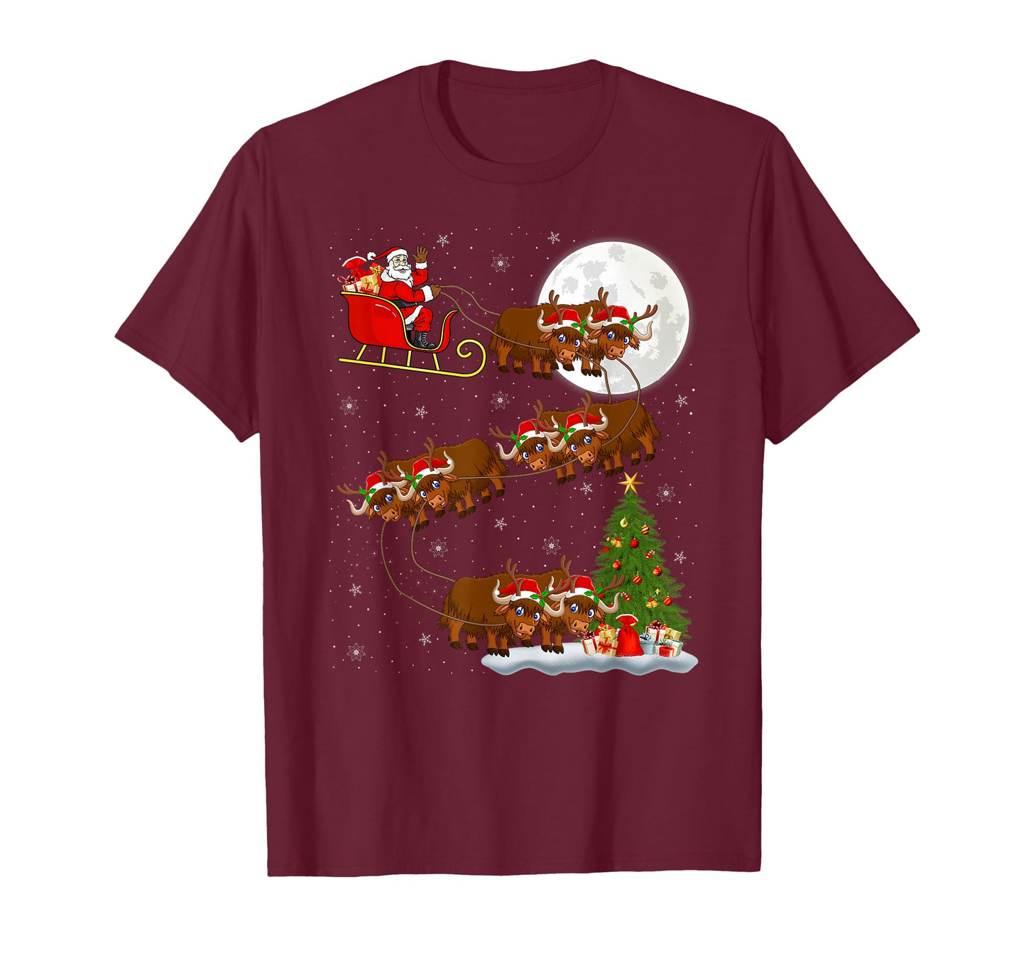 Yak Santa Sleigh Flying Funny Magical Christmas T-Shirt