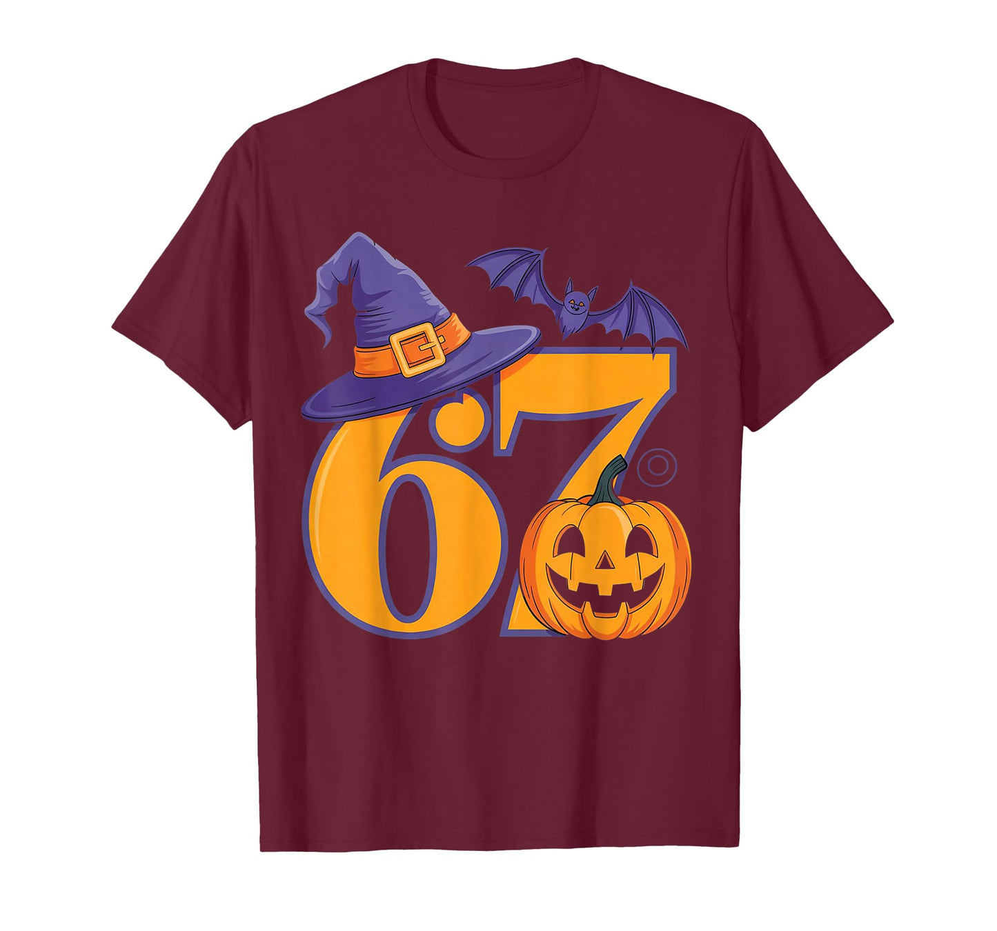 Halloween Number Six Seven 6 7 Bats Pumpkin Witch Hat T-Shirt