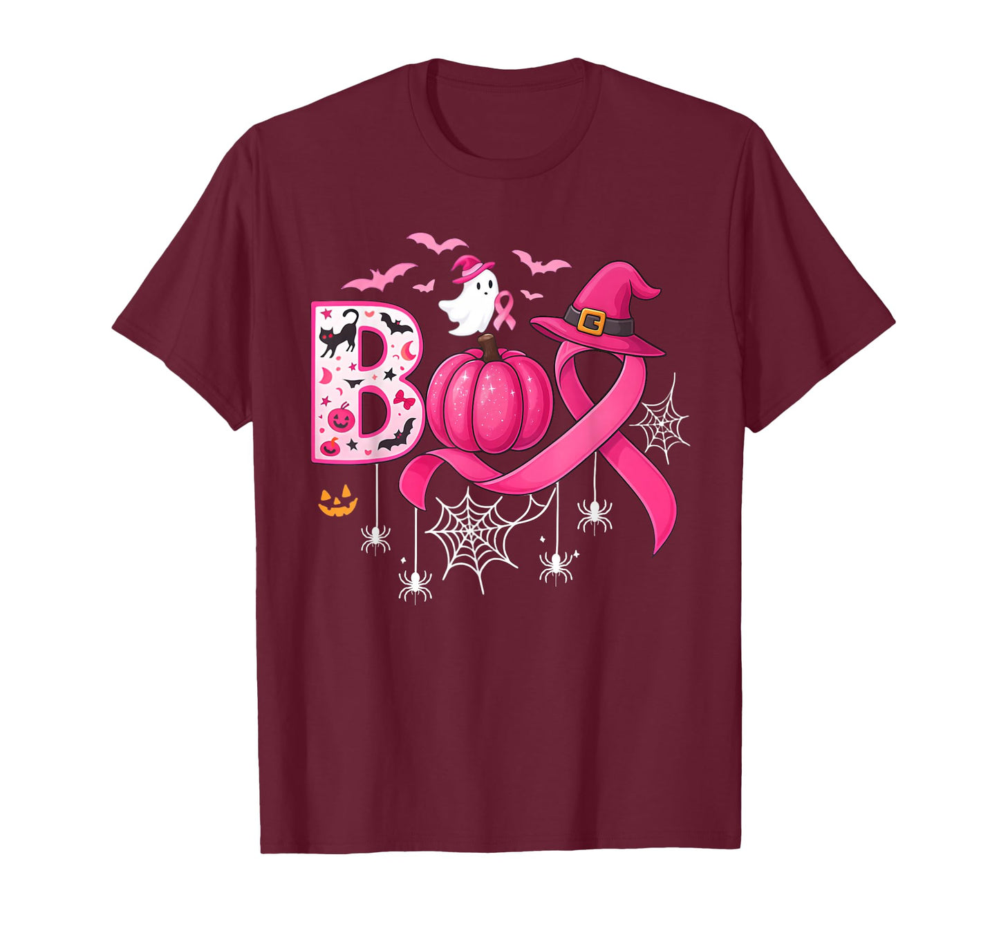 Boo Halloween Pumpkin Pink Ribbon Witch Breast Cancer T-Shirt