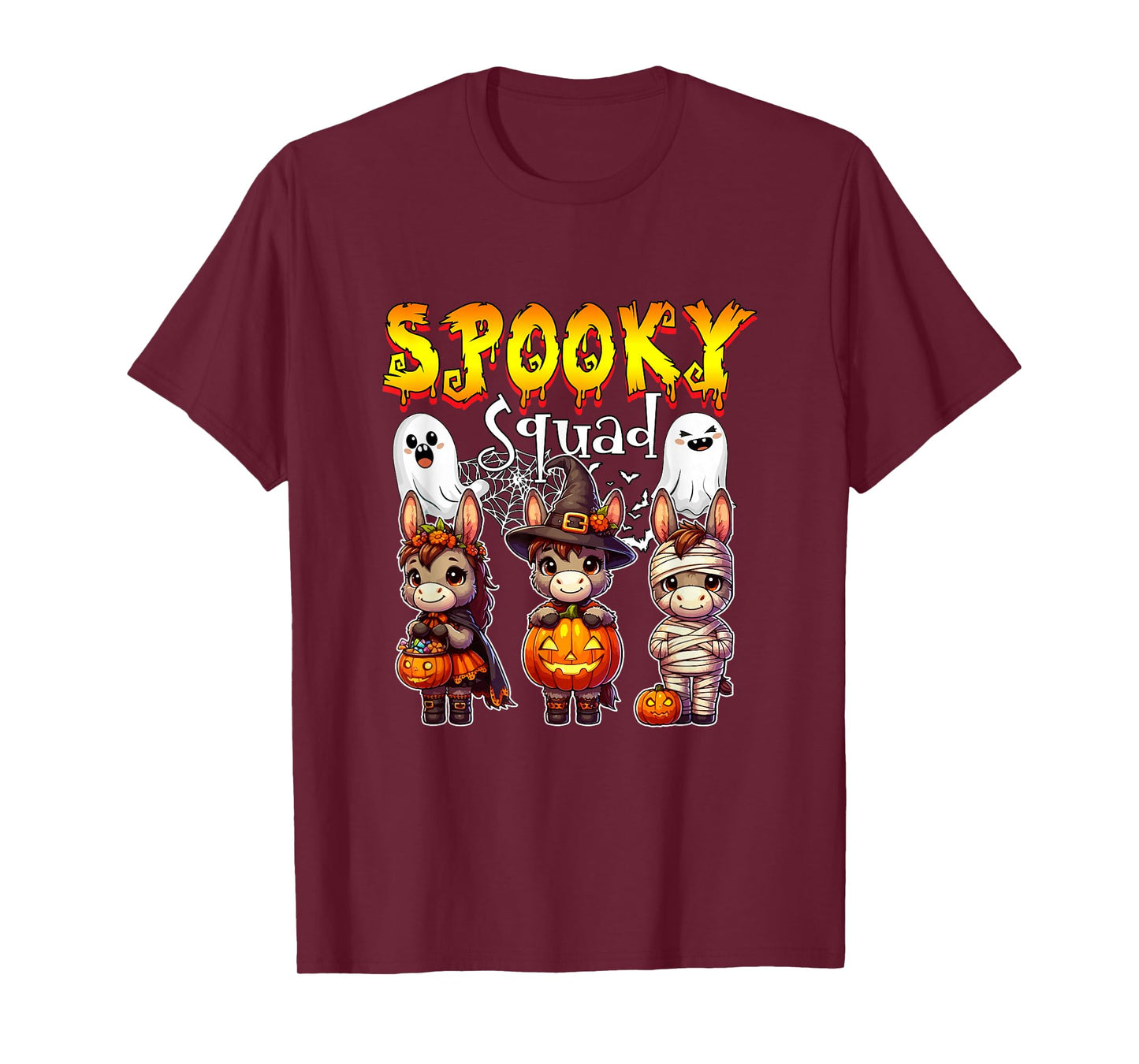 Spooky Halloween Squad Three Cute Donkeys Cosplay Witch T-Shirt