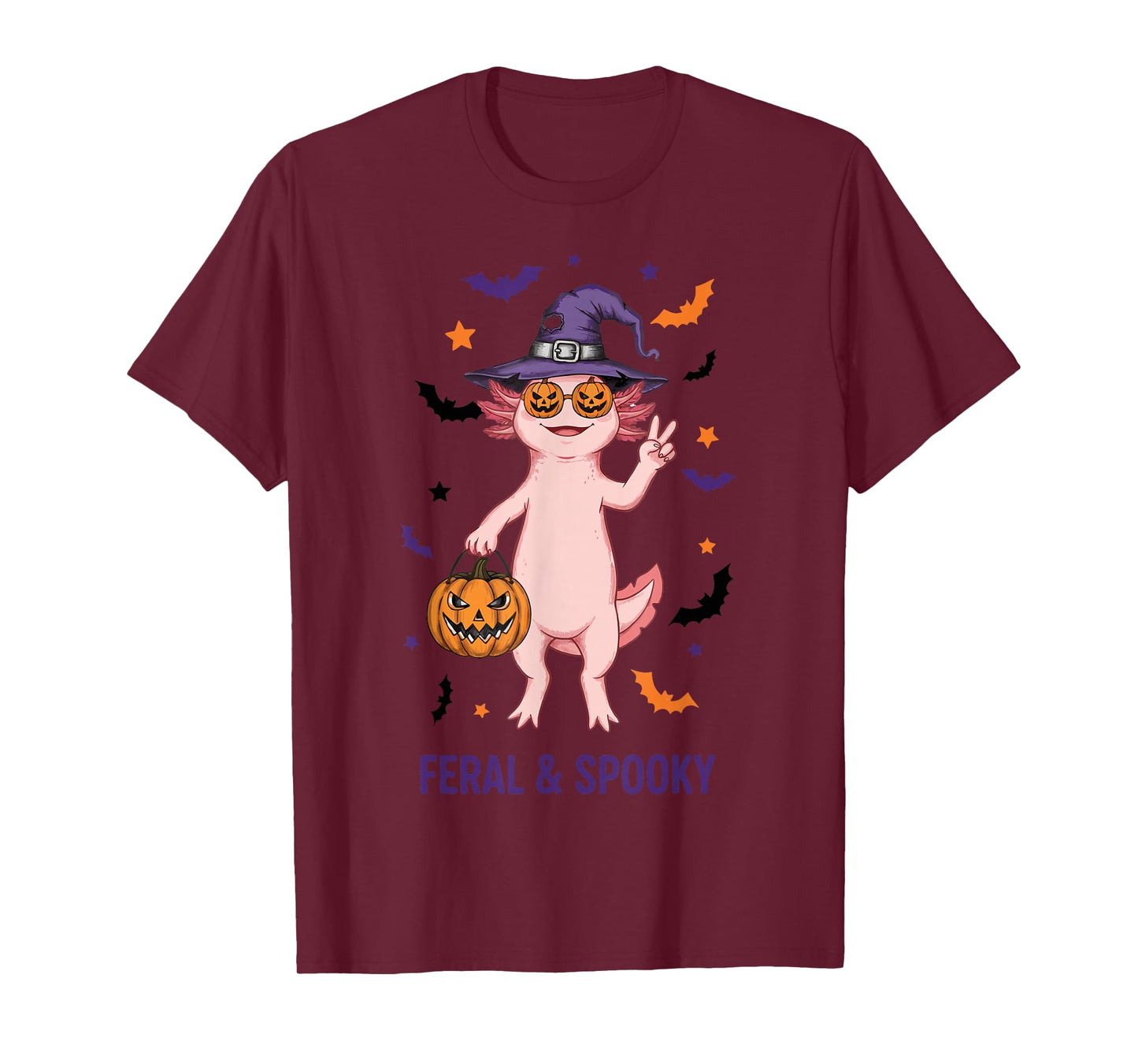 Feral and Spooky Witch Costume Axolotl Halloween T-Shirt