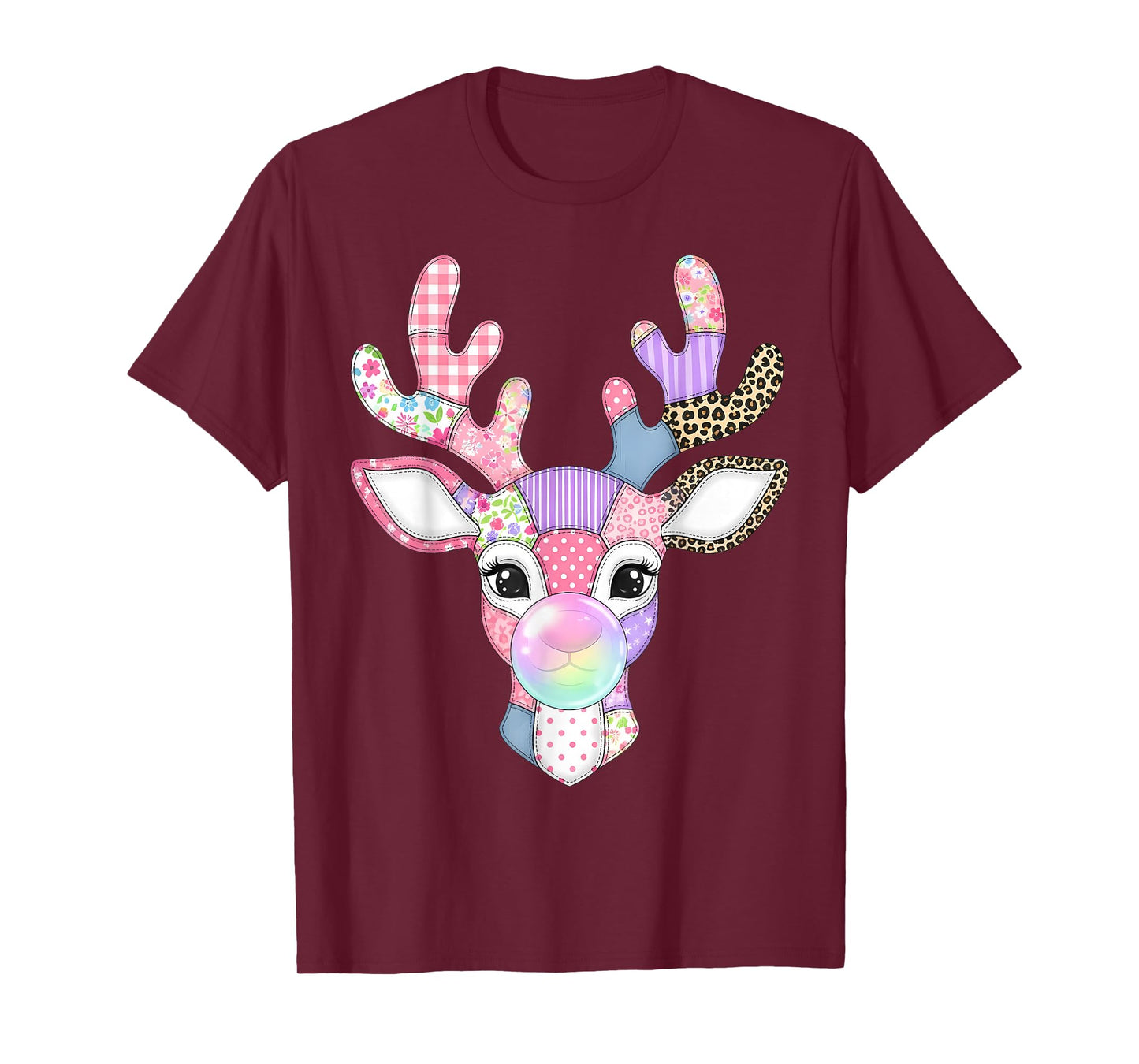 Patchwork Reindeer Bubble Gum Christmas Quilt Block Quilting T-Shirt