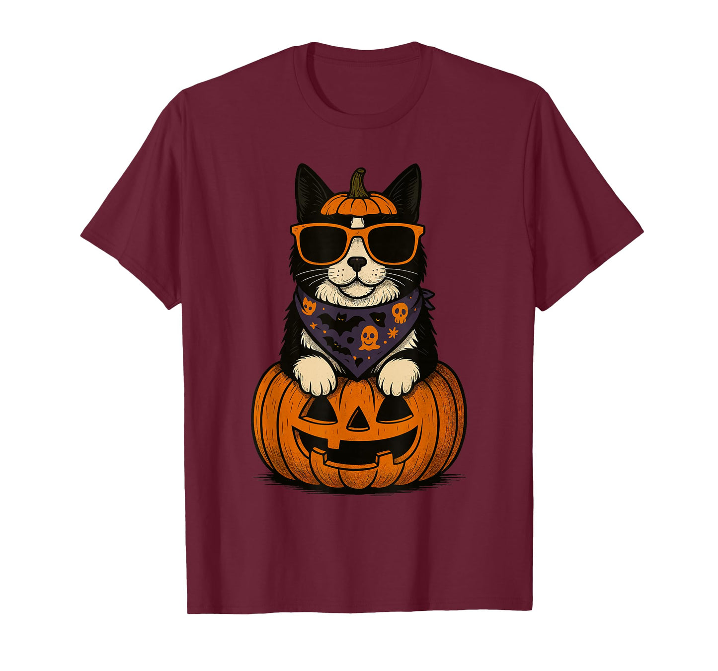 Spooky Tuxedo Cat Pumpkin Halloween Cat Lover T-Shirt