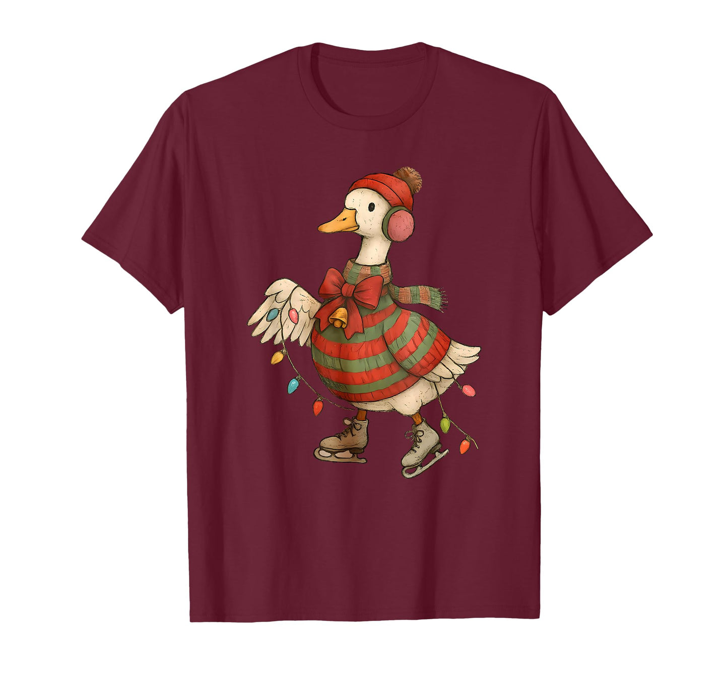 Cute Christmas Goose Ice Skating, Xmas Light Women Men Kids T-Shirt