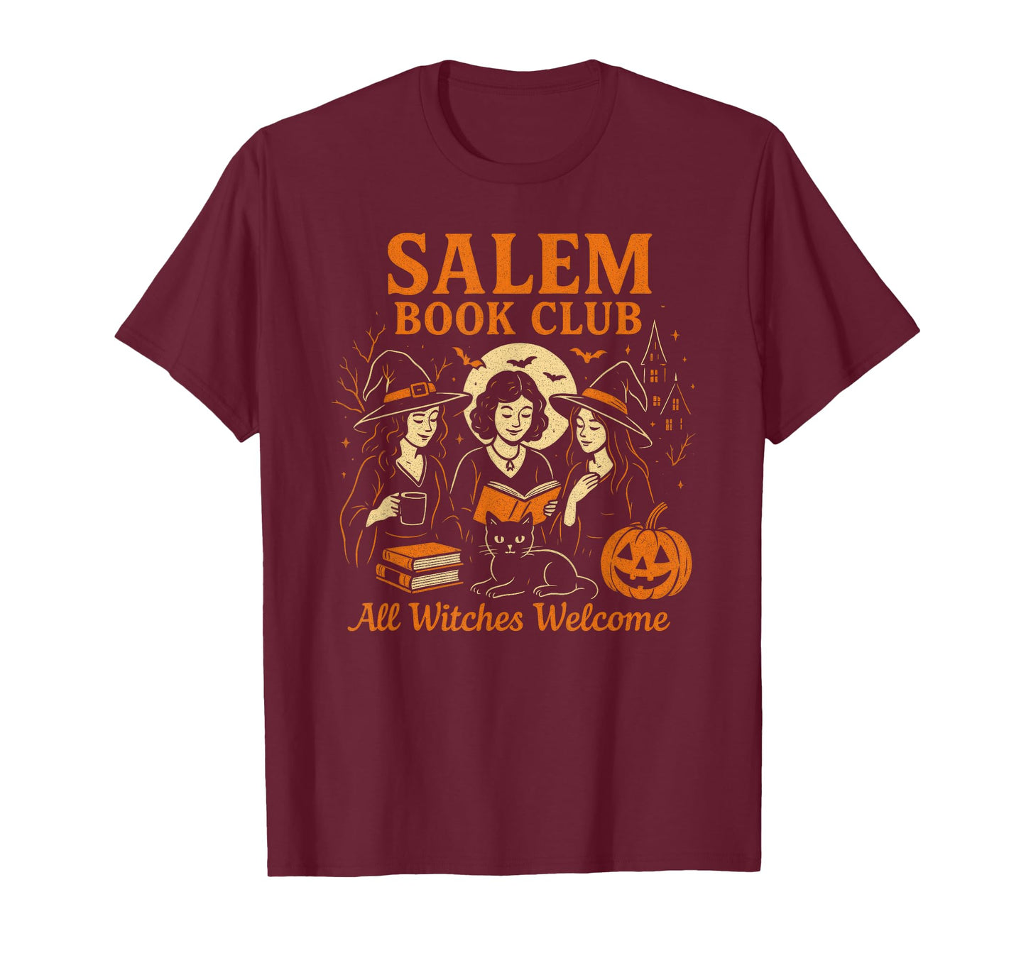 Salem Witch Book Club Bookish Halloween Full Moon Reader T-Shirt