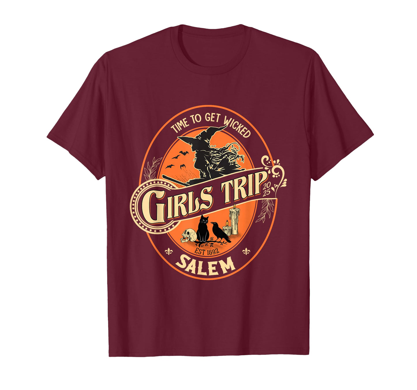 Halloween Girls Trip to Salem Time to Wicked Cats Retro T-Shirt