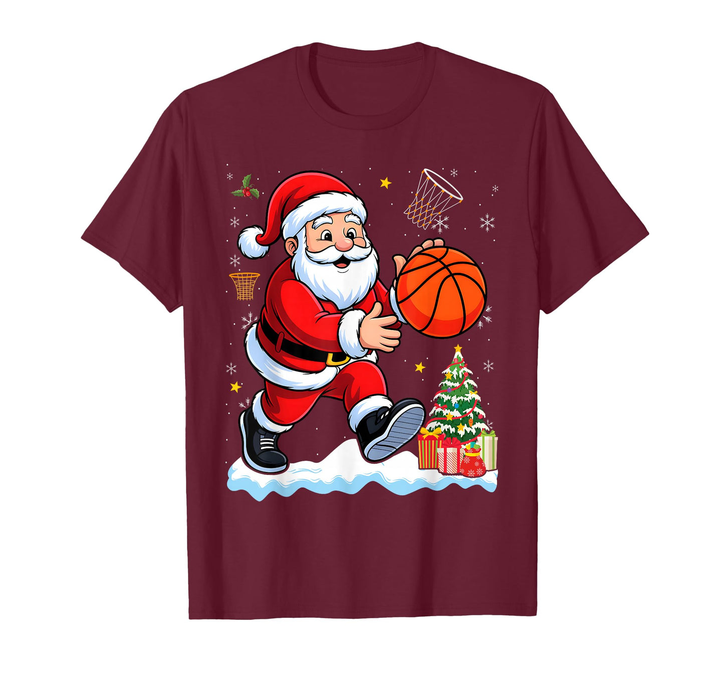 Basketball Santa Dribble Ball Christmas Boys Men Sports Xmas T-Shirt