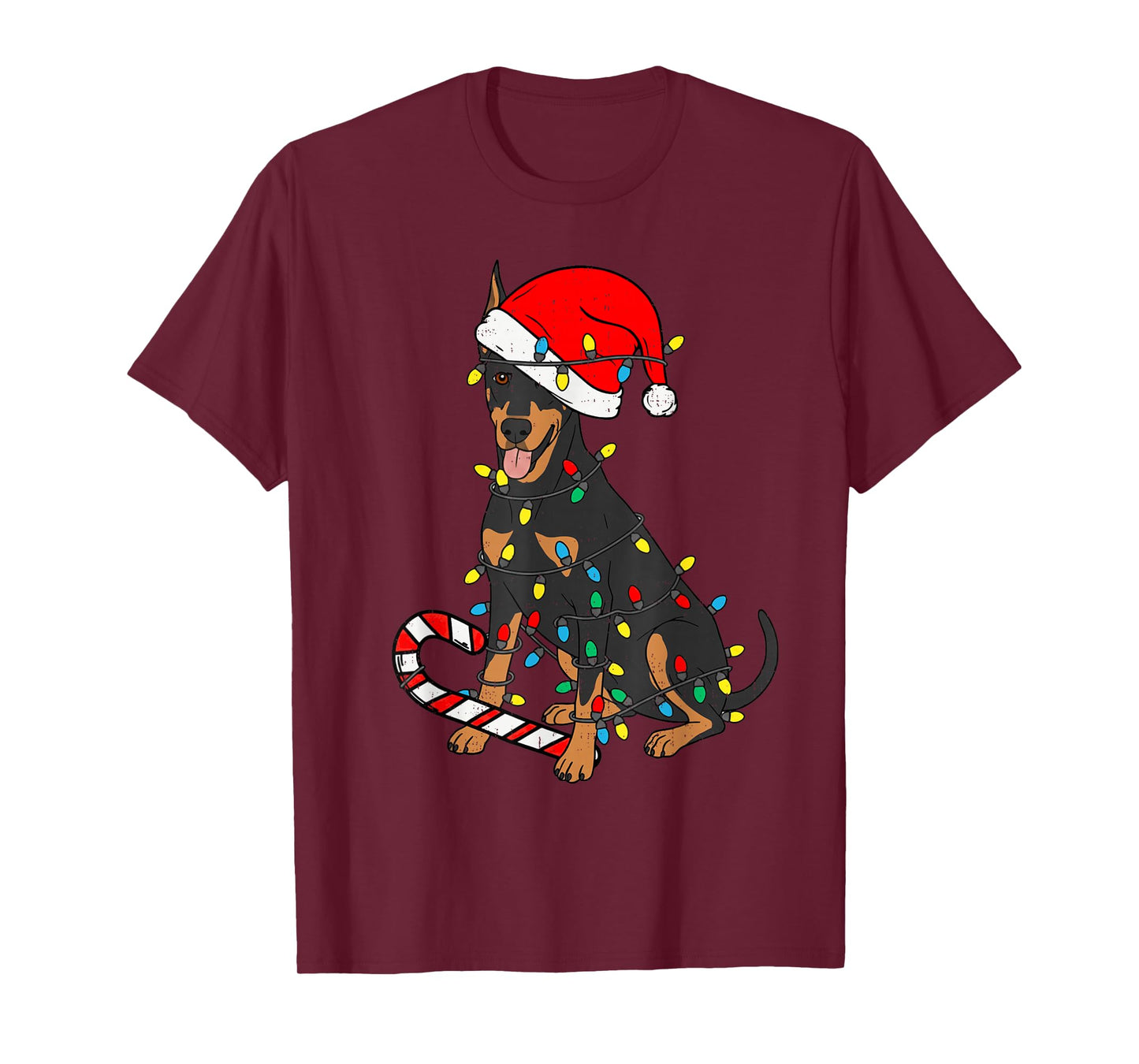 Doberman Dog Christmas Lights Santa Xmas Pet Dog Lover T-Shirt