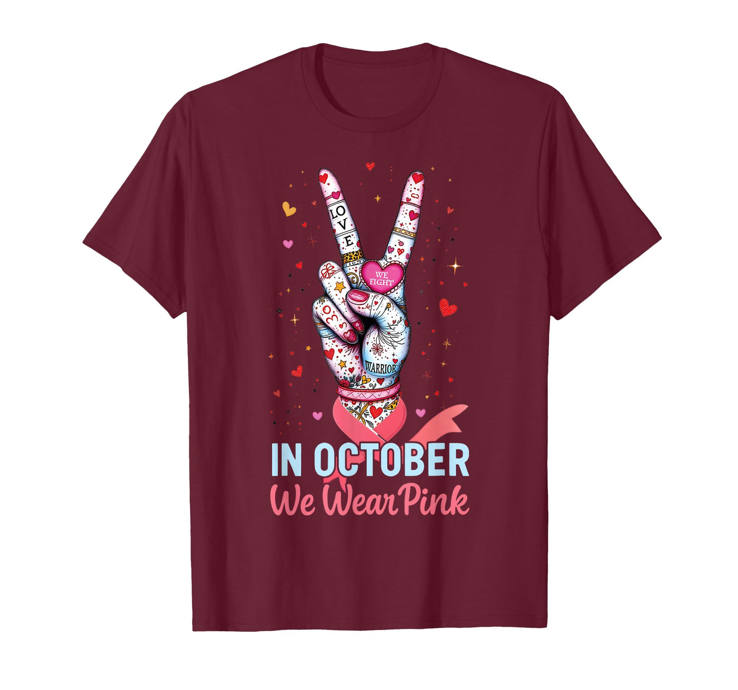 in October We Wear Pink for Warriors Breast Cancer Awareness T-Shirt