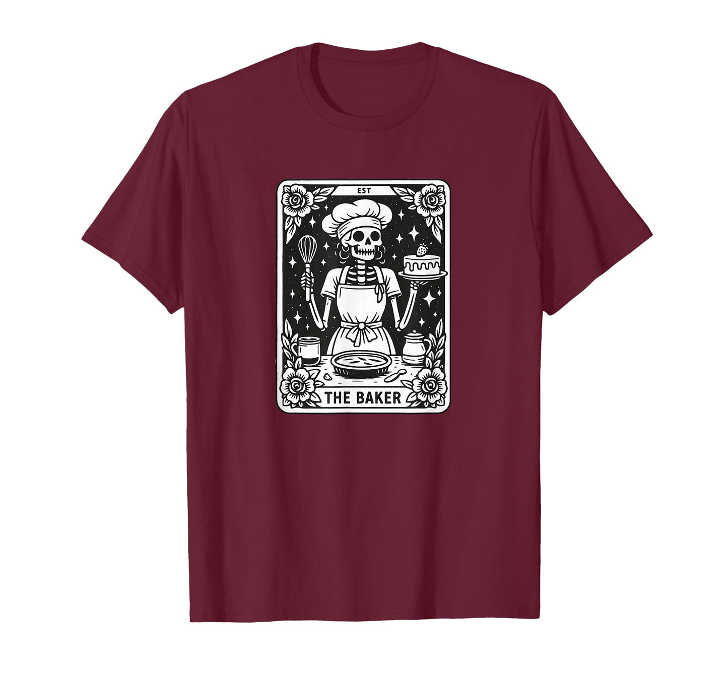 Skeleton Baker Vintage Tarot Card Baking Art Retro Cooking T-Shirt