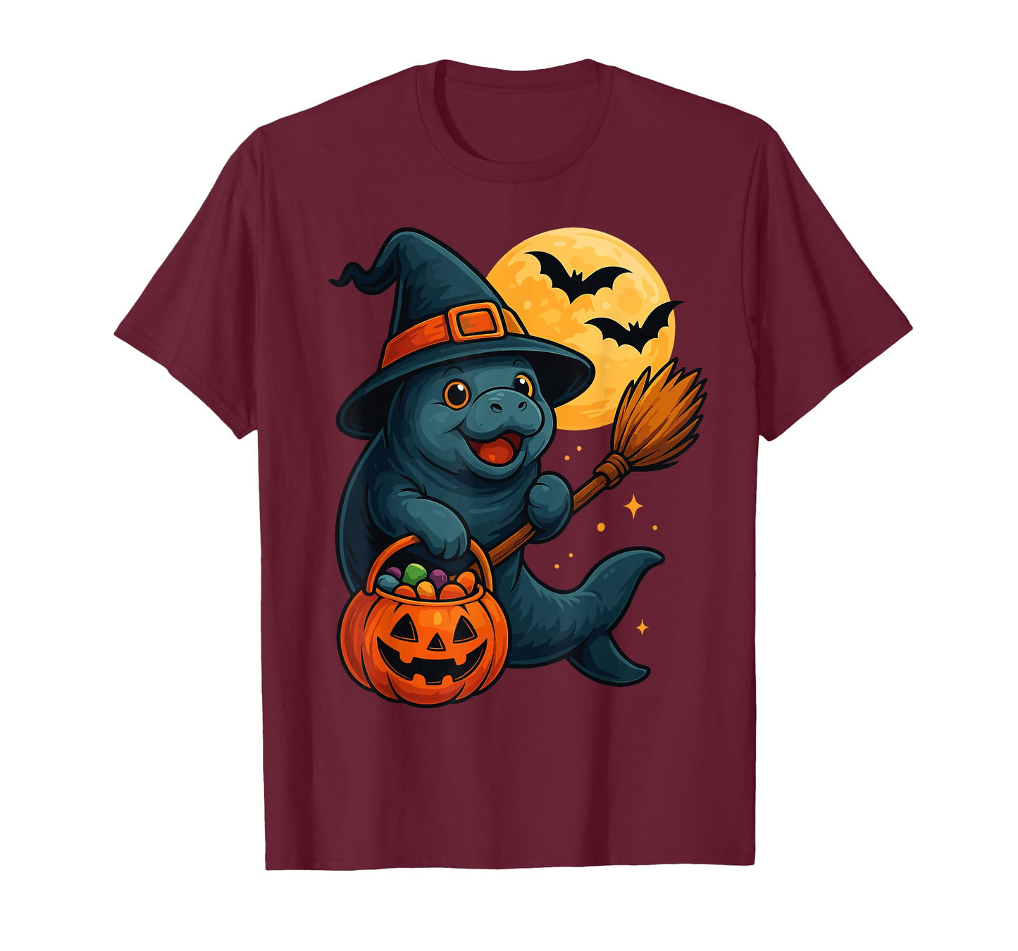 Manatee Witch Hat Pumpkin Halloween Spooky Season T-Shirt