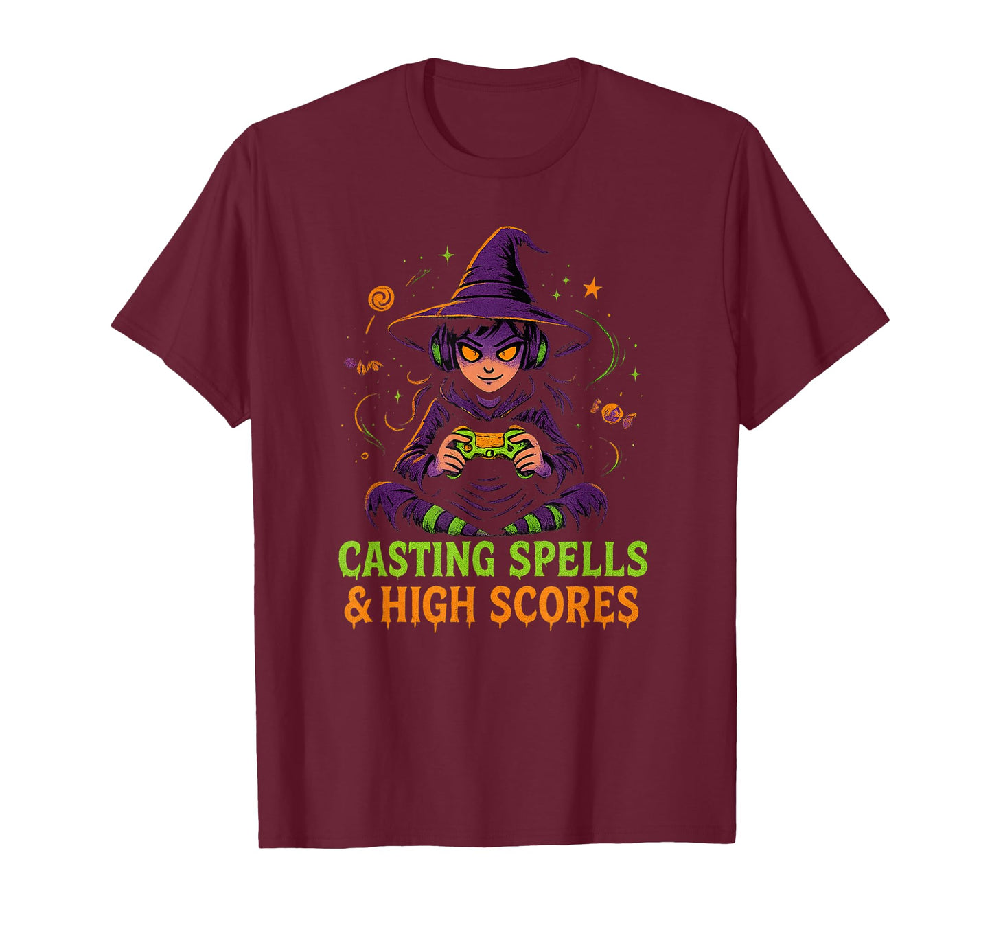 Halloween Gamer Witch Casting Spells & High Scores T-Shirt