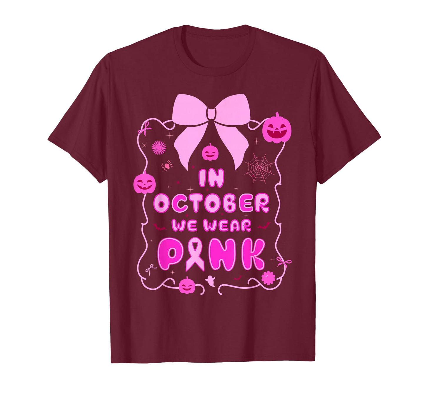 in October We Wear Pink Breast Cancer Awareness Halloween T-Shirt