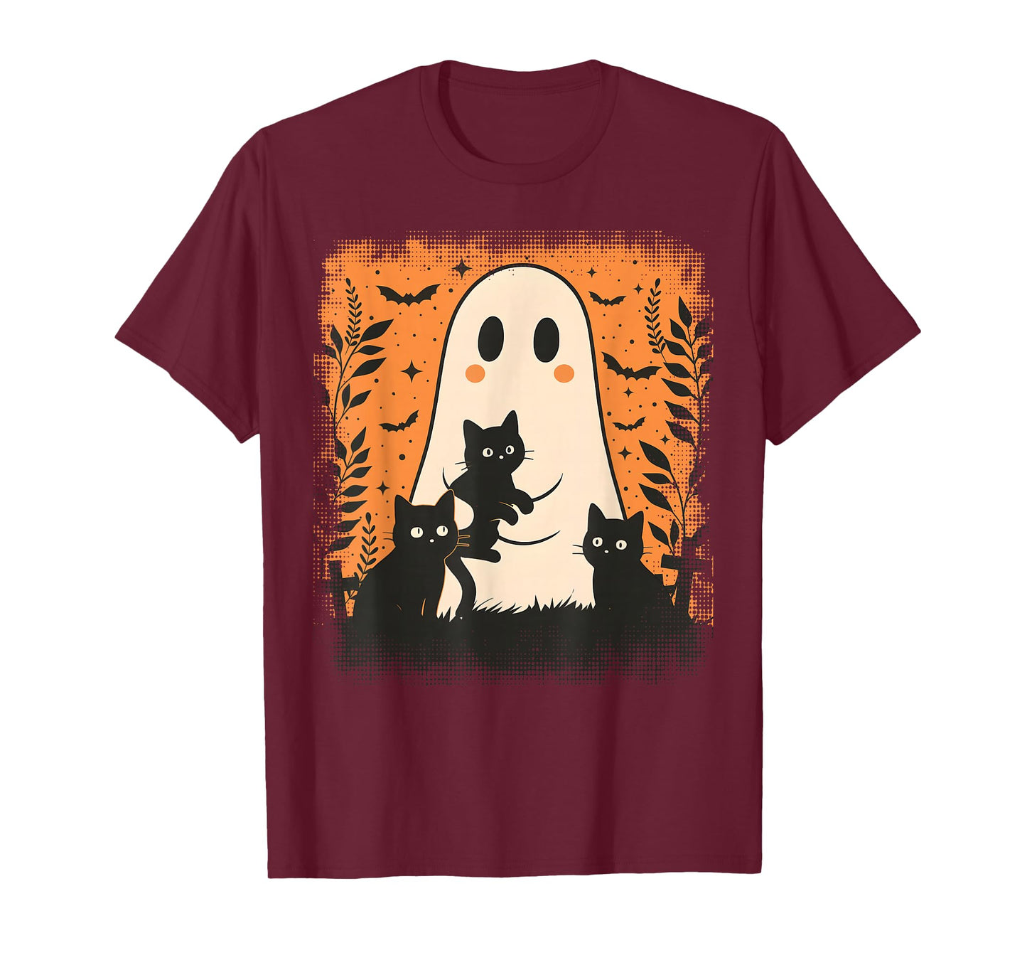 Vintage Halloween Ghost Black Cat Floral Men Women Kids T-Shirt