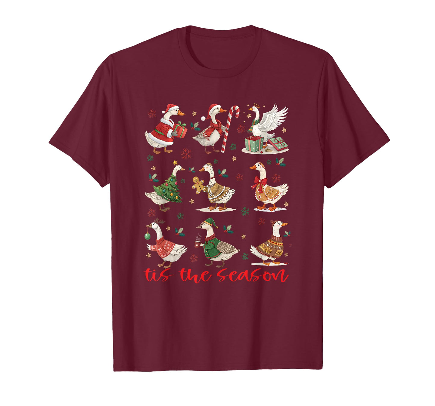 Retro Santa Goose Cute Merry Christmas Tis The Season T-Shirt