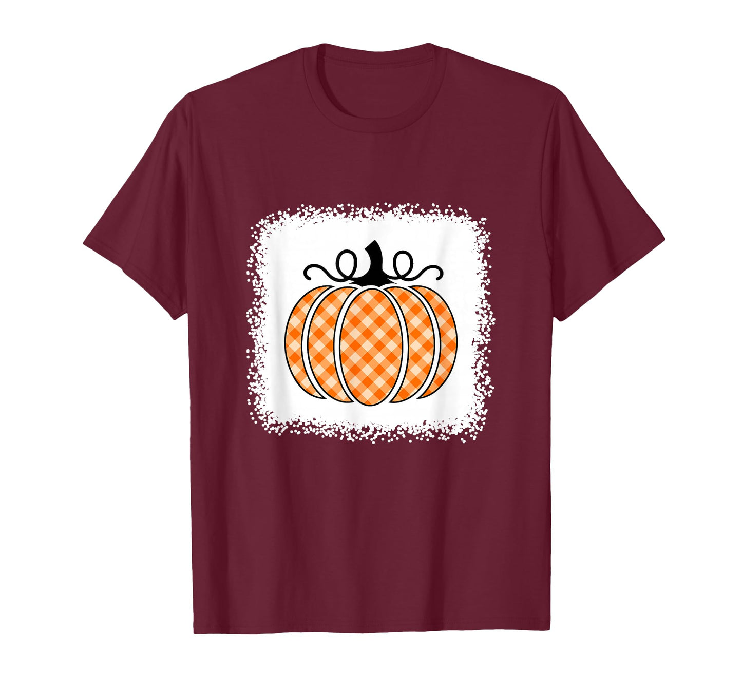 Halloween Pumpkin Bleached Orange and White Buffalo Plaid T-Shirt