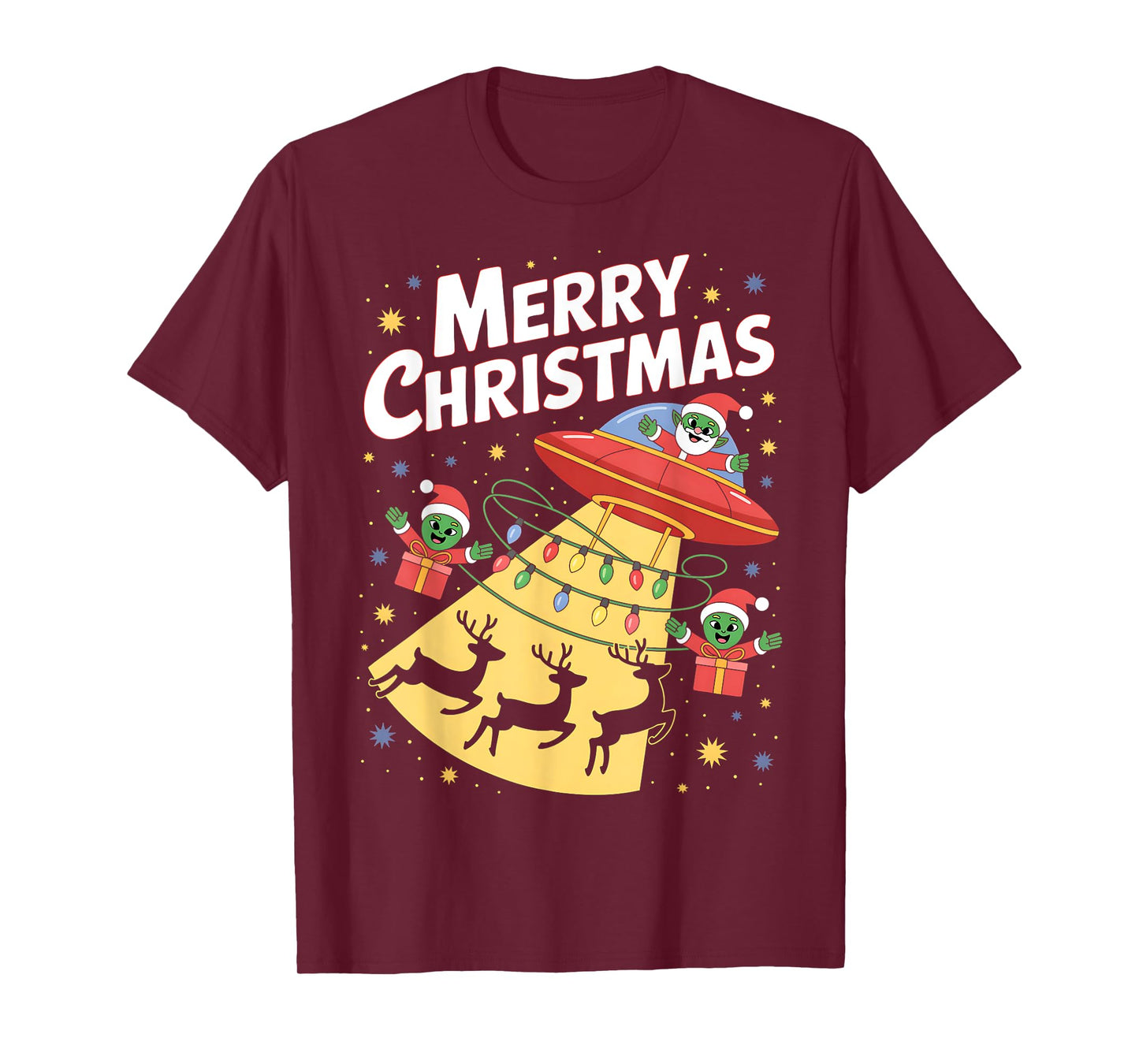 Funny Alien Trio Merry Ugly Christmas Santa Hat Gifts Xmas T-Shirt